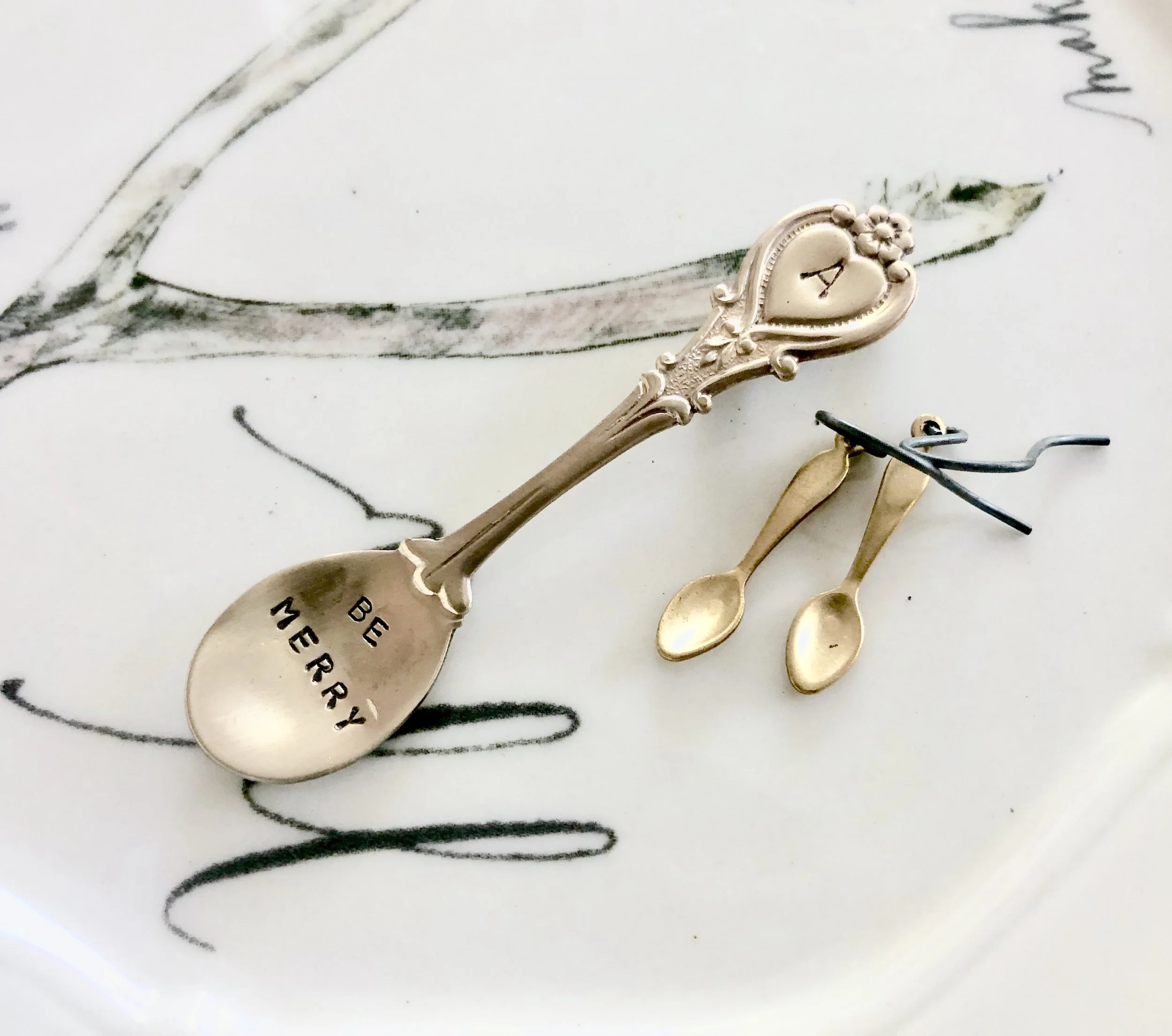 Personalized Spoon Brooch, Miniature Spoon Brooch, Monogrammed Spoon Pin, Eat Drink Be Merry, Foodie Jewelry