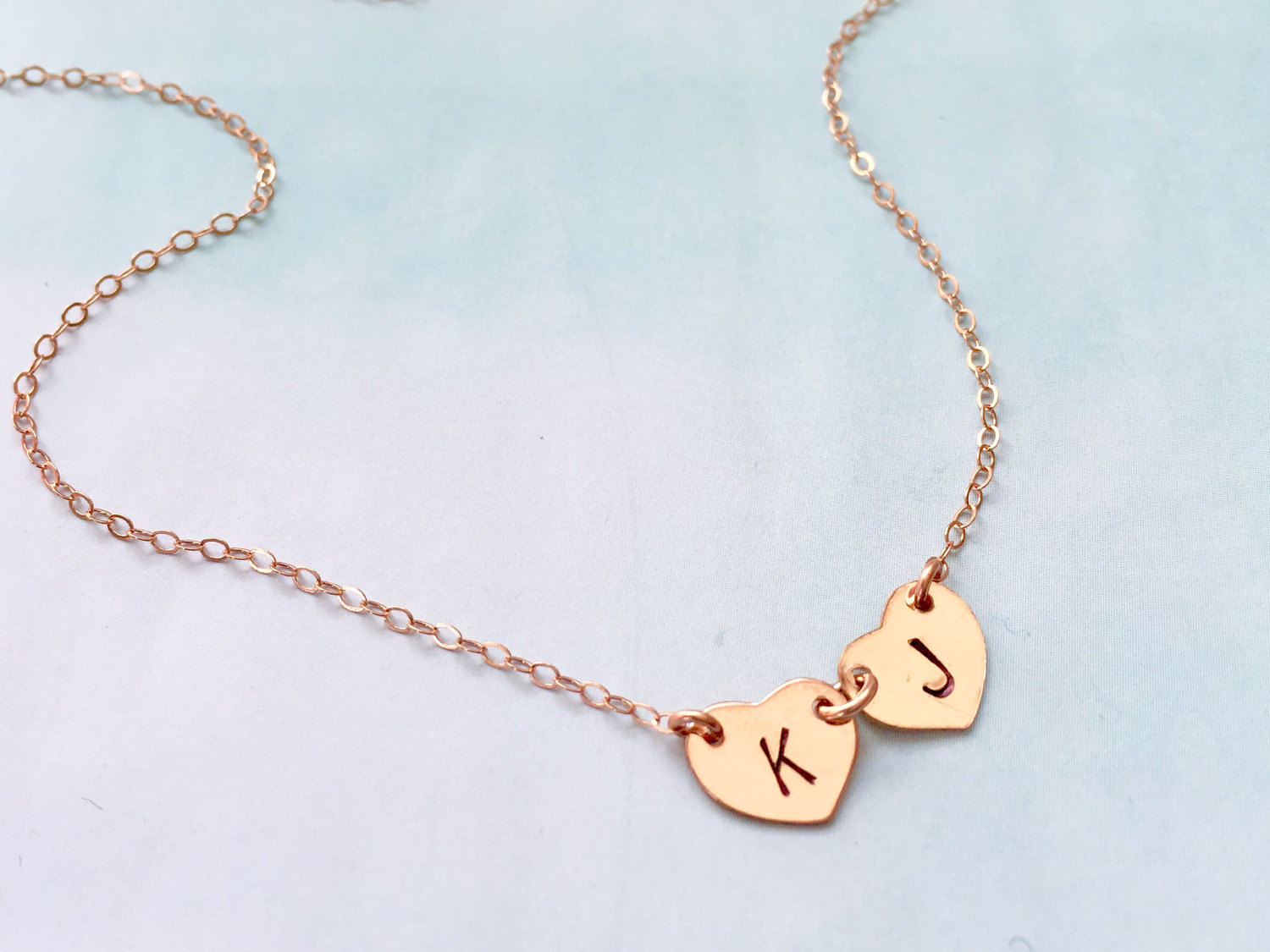 Heart Initial Necklace Rose Gold / I