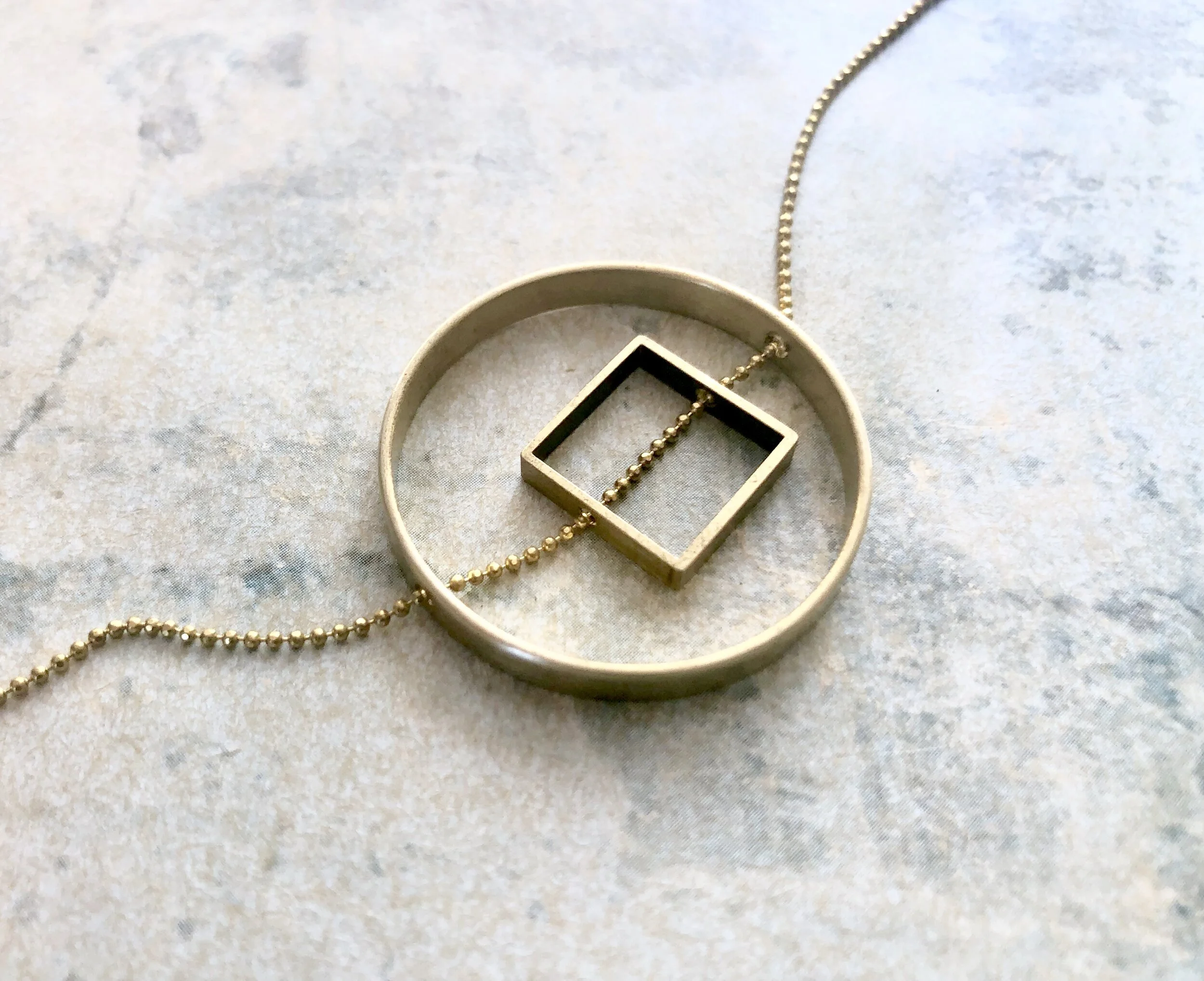 Square and Circle necklace, Vector necklace, Unity Necklace, Feng Shui necklace, Ancient Chinese Coin symbol necklace