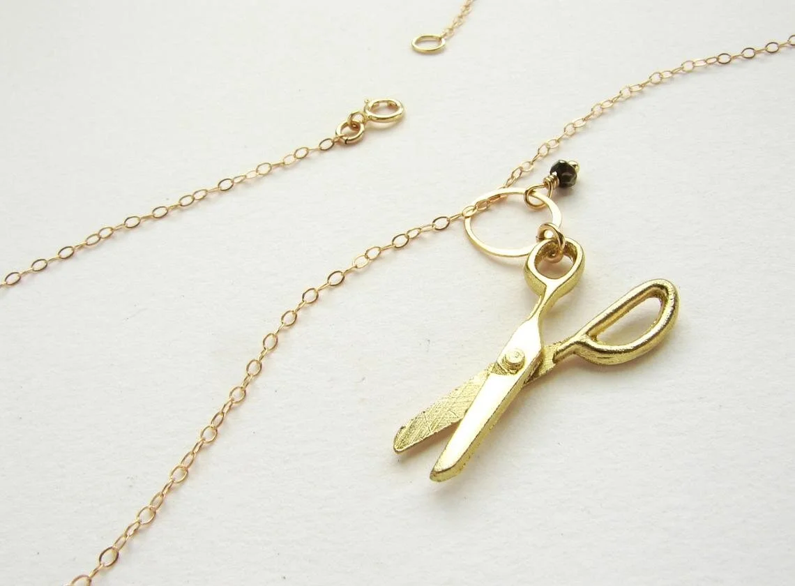 Gold Scissor Necklace, miniature gold scissor charm, Tiny gold scissor necklace