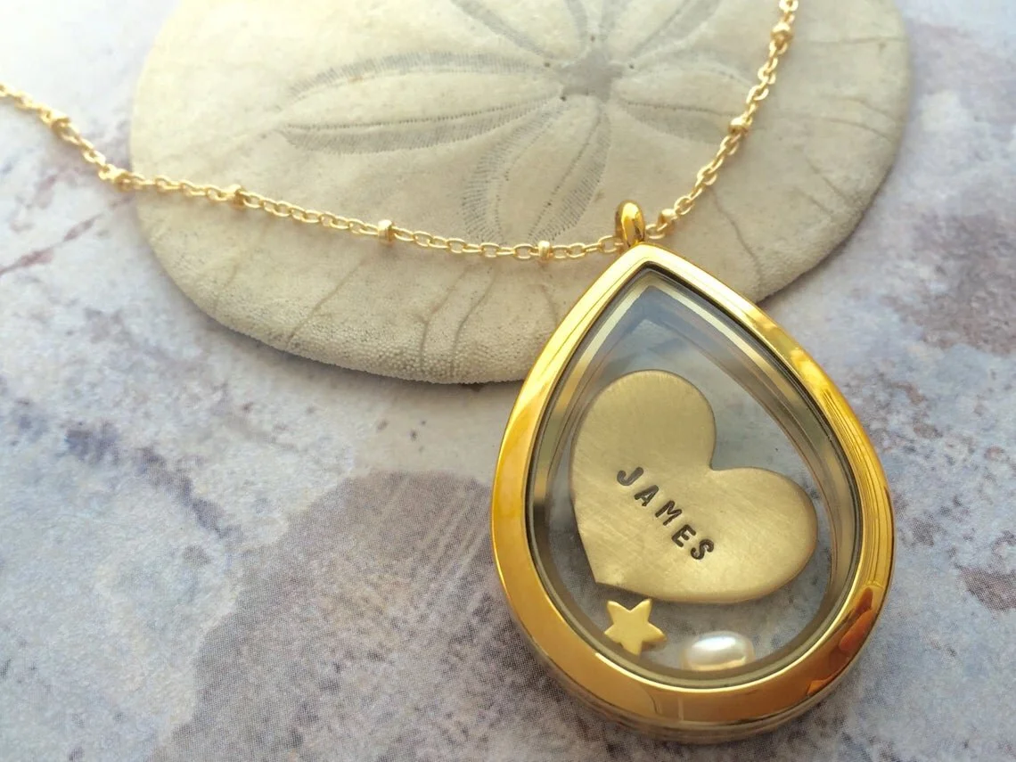 Rectangle Living locket necklace, Floating charm locket