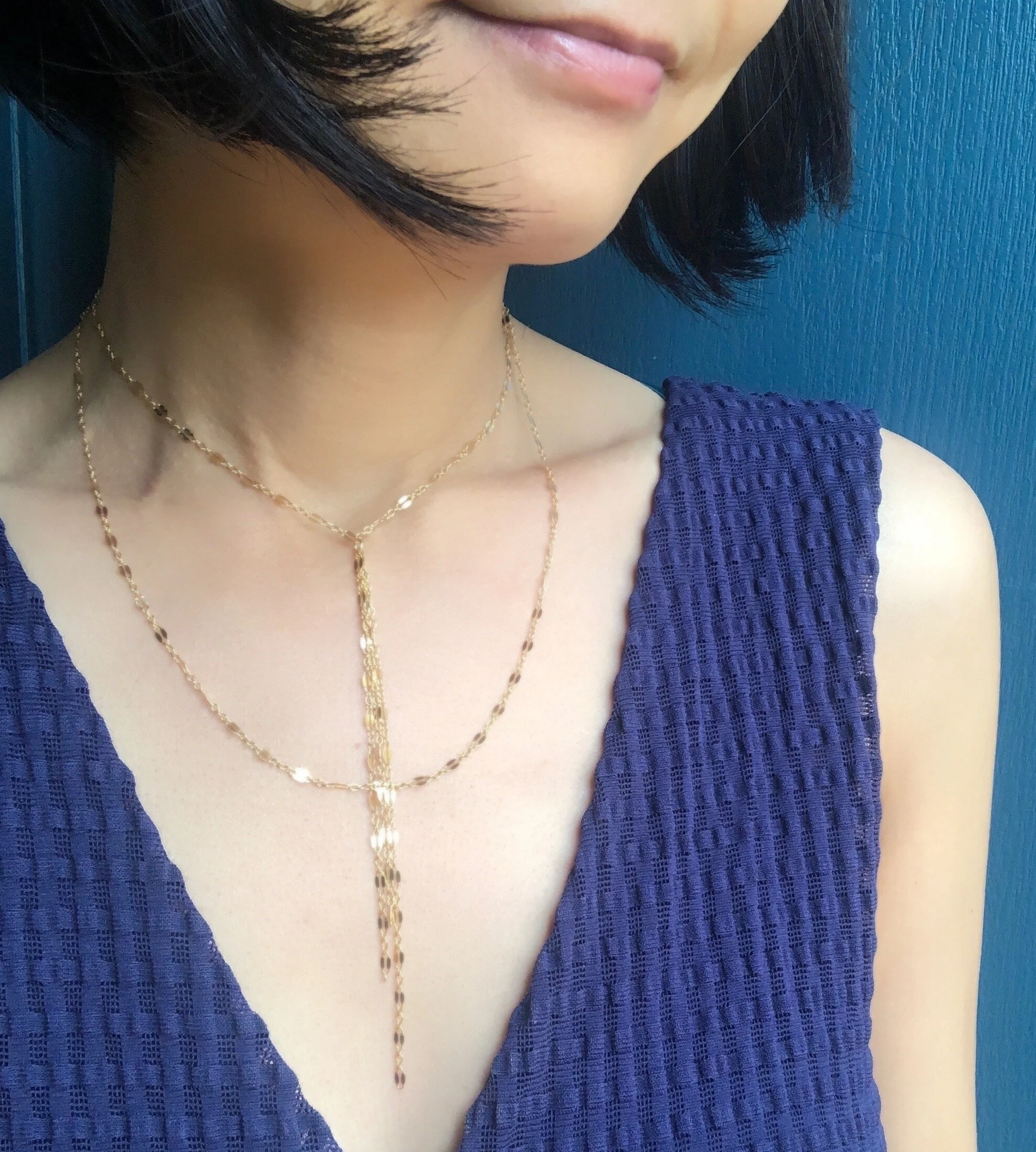 Double strand Y necklace, The Other Woman movie, Gold Tassel Choker Necklace