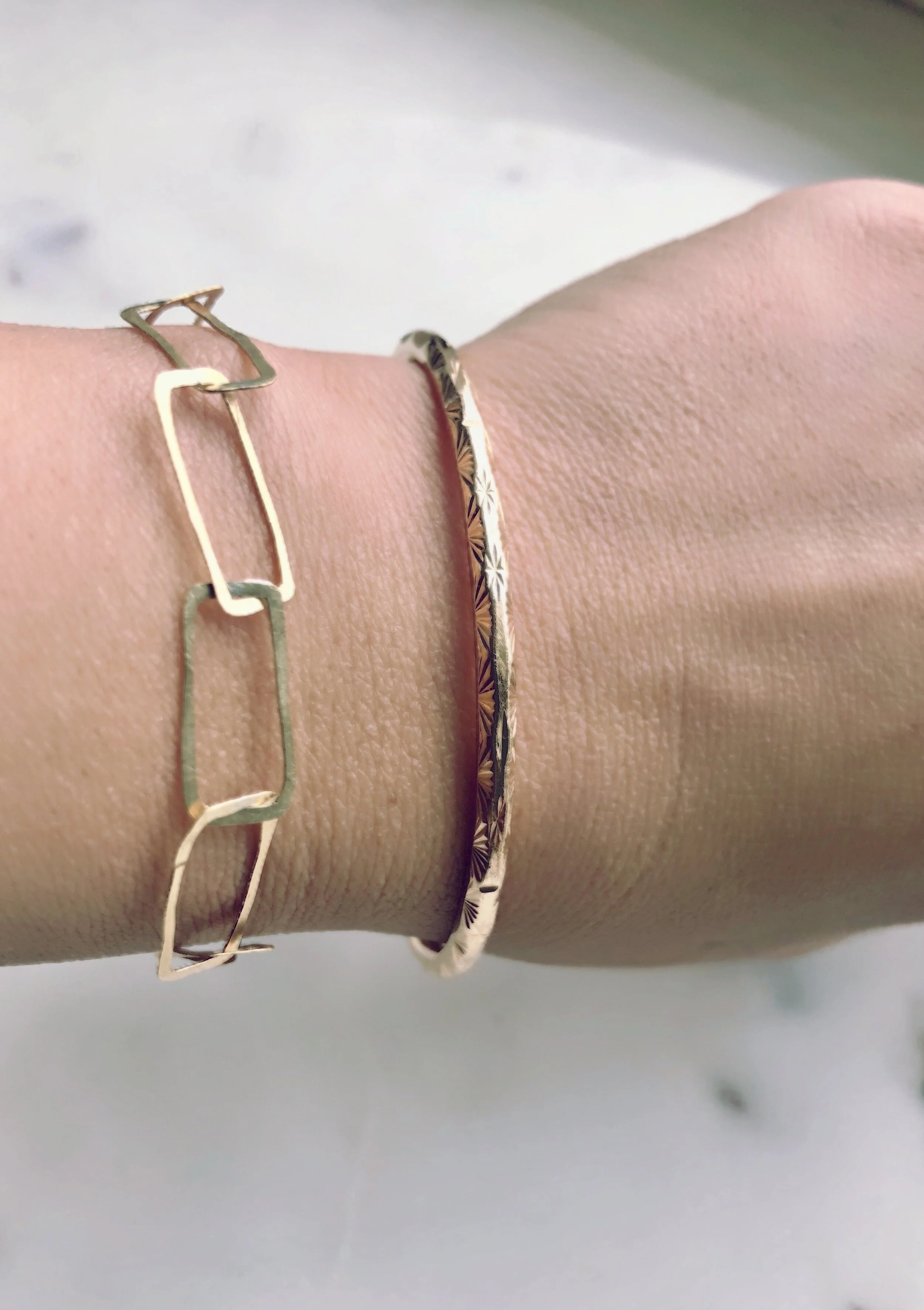Paperclip chain Bracelet, Rectangle Gold Chain Bracelet