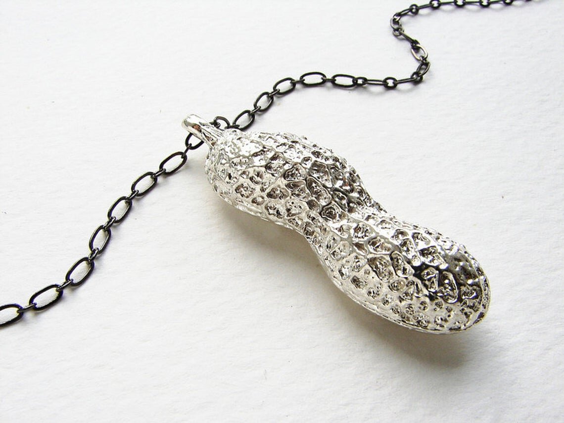 Life Size Silver peanut necklace - End Hunger Foodie Jewelry