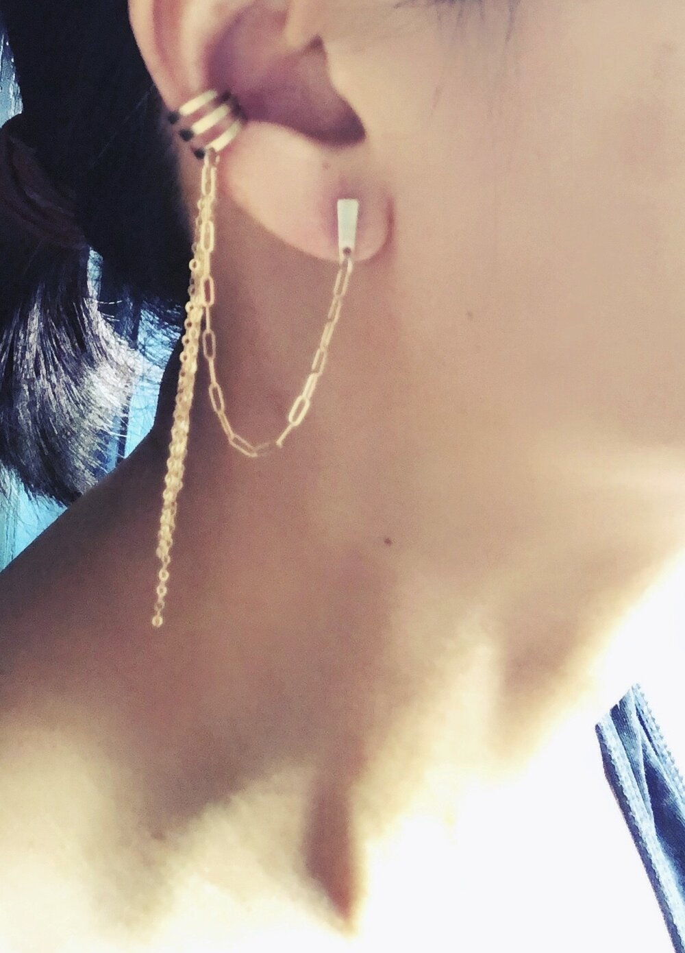 Gold Chain Tassels Ear cuff with Stud — Sora Designs