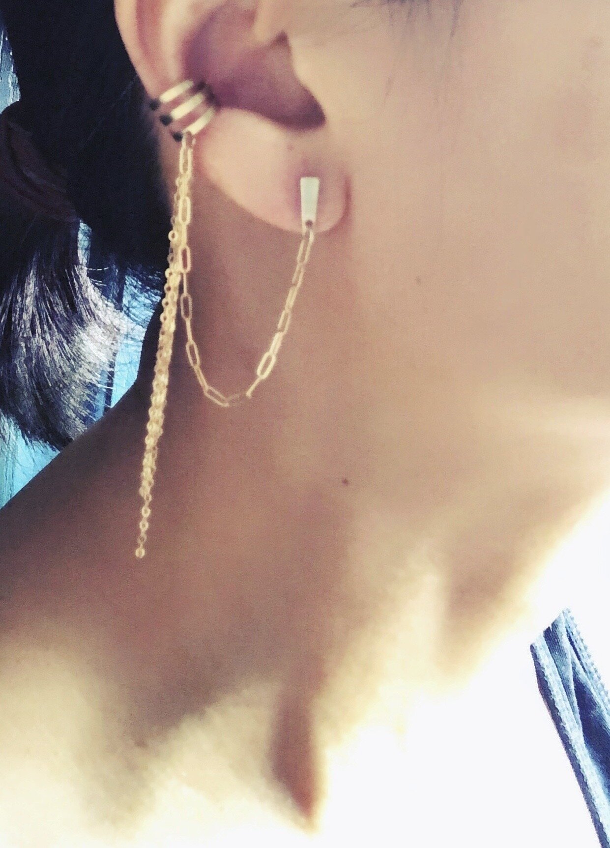 Gold Chain Tassels Ear cuff with Stud 