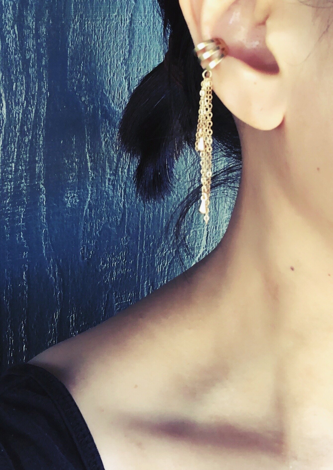 Gold Ear Cuff with Chain Tassels