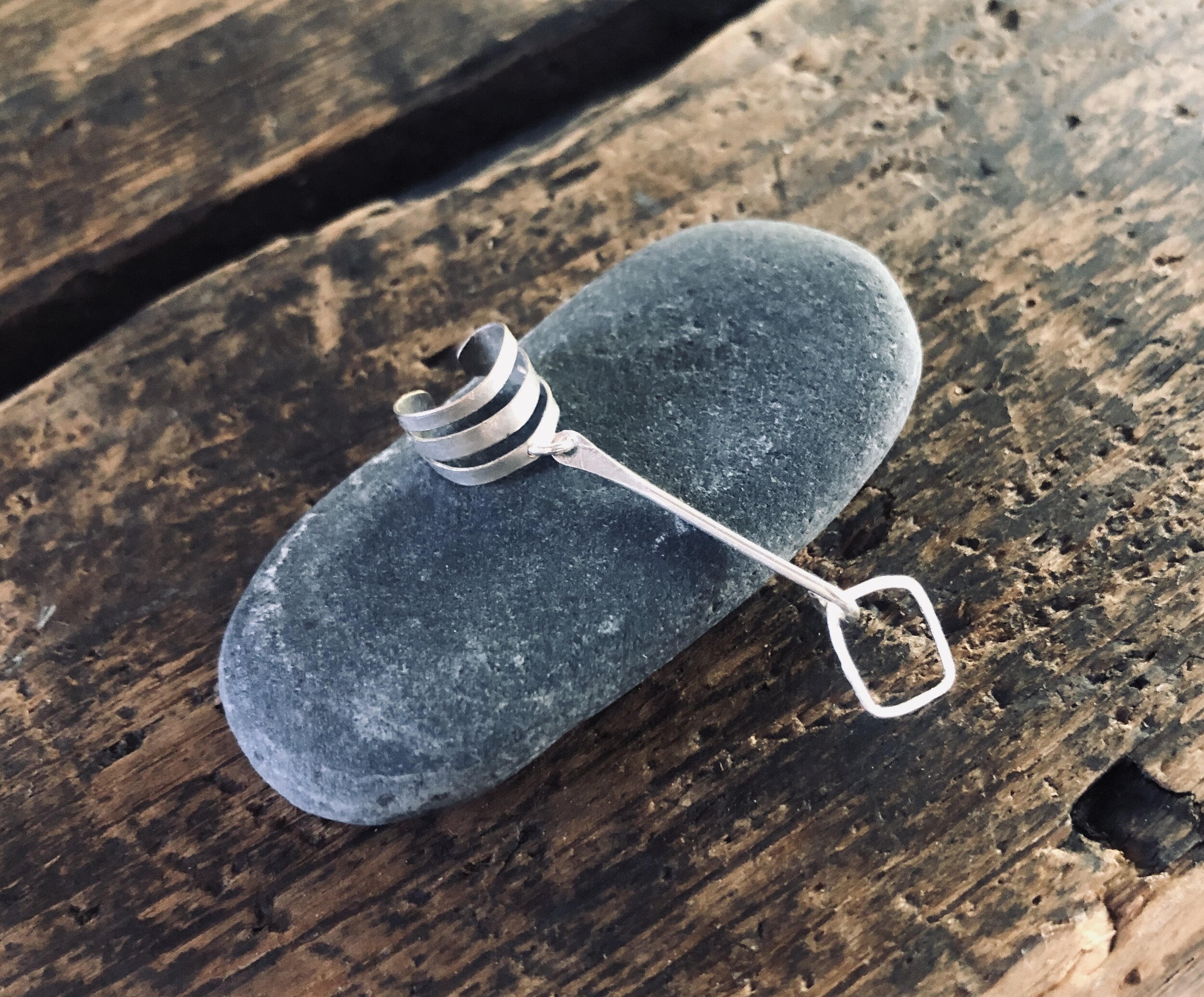 Sterling silver bar and square dangle Ear Cuff