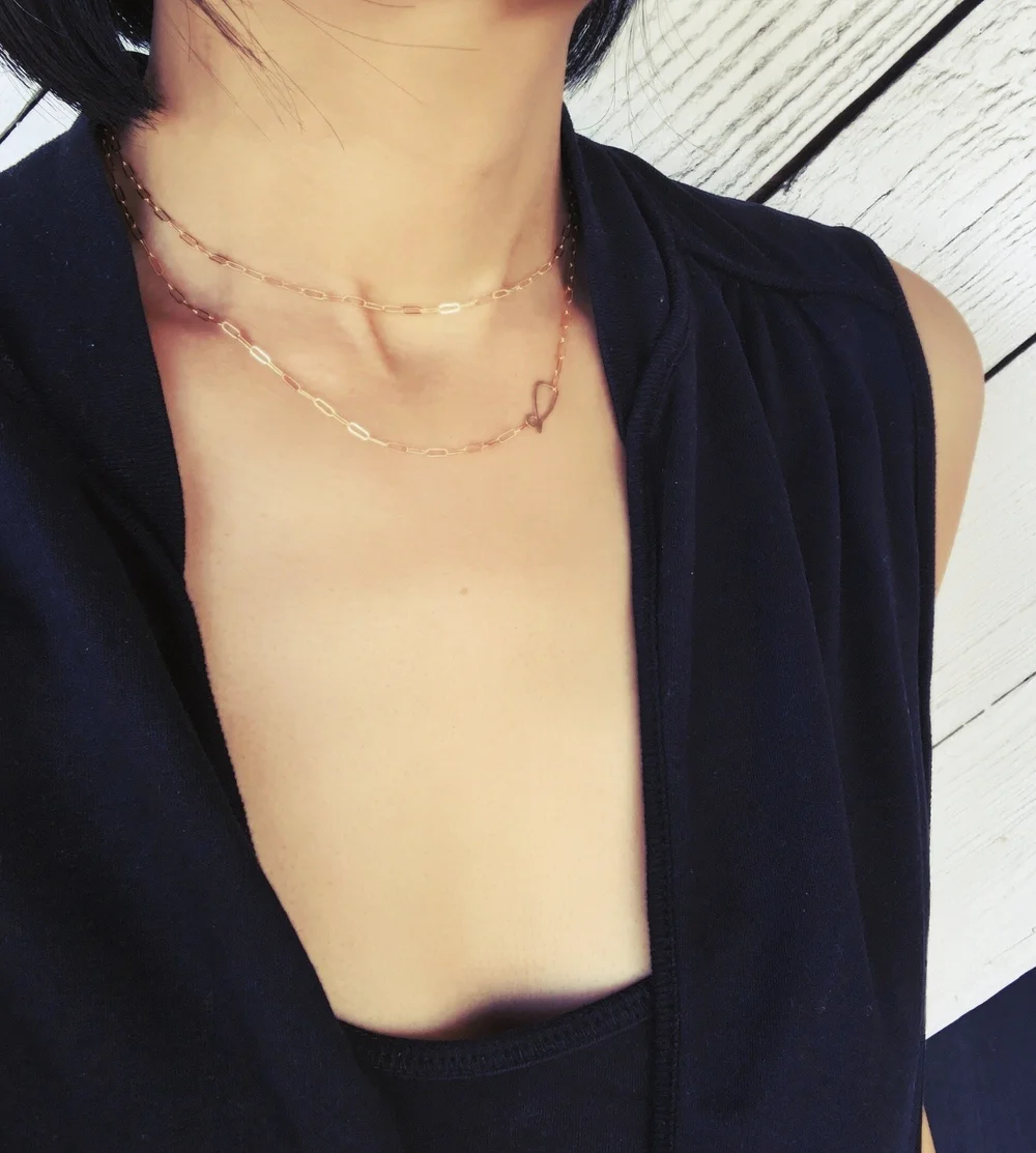 Boyfriend bold chain necklace, Tiny paperclip chain necklace