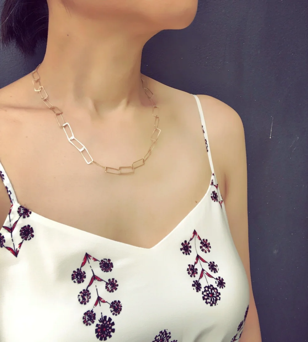 Boyfriend bold chain necklace, Tiny paperclip chain necklace