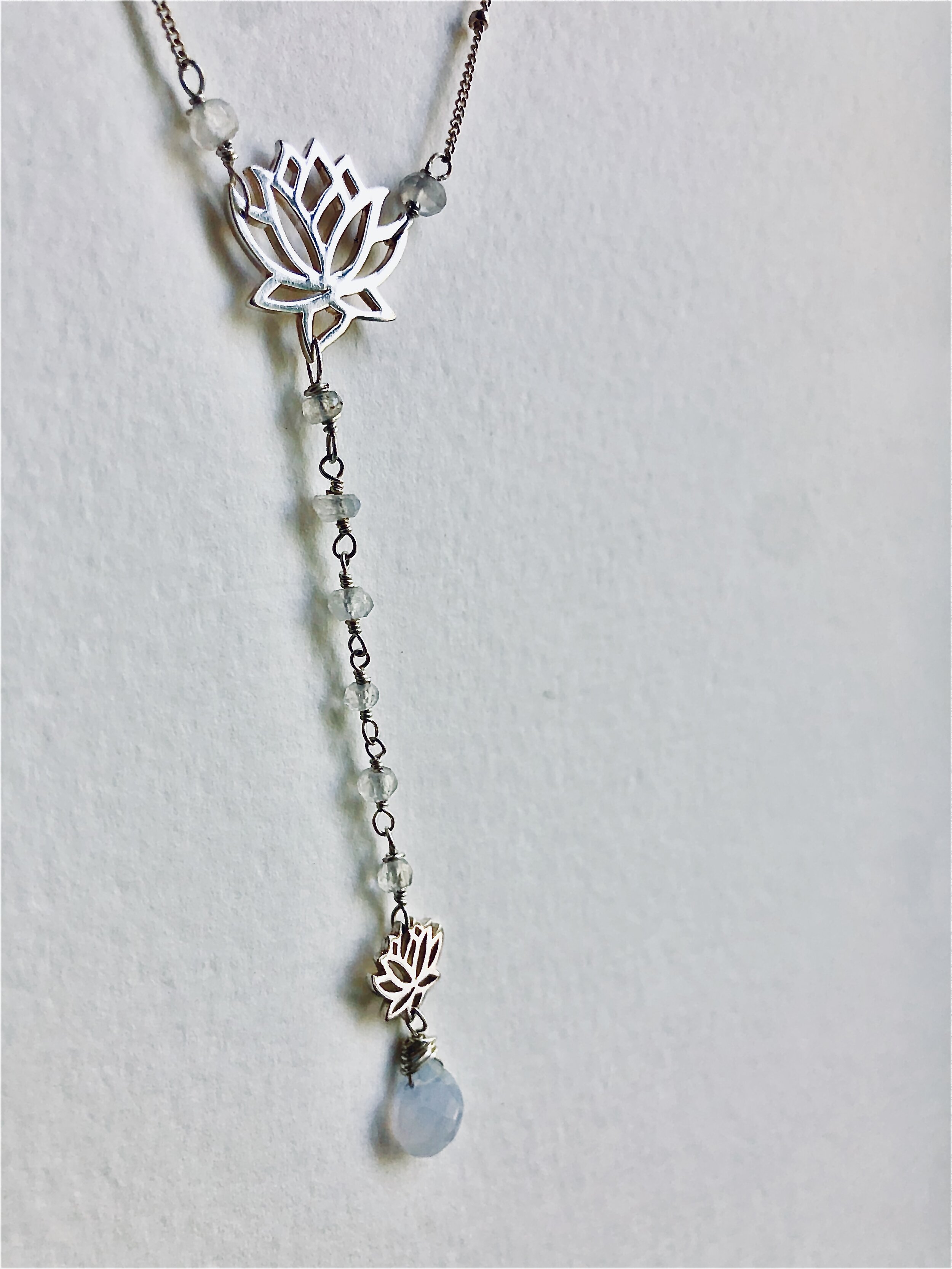 Lotus Y necklace in silver and moonstone — Sora Designs