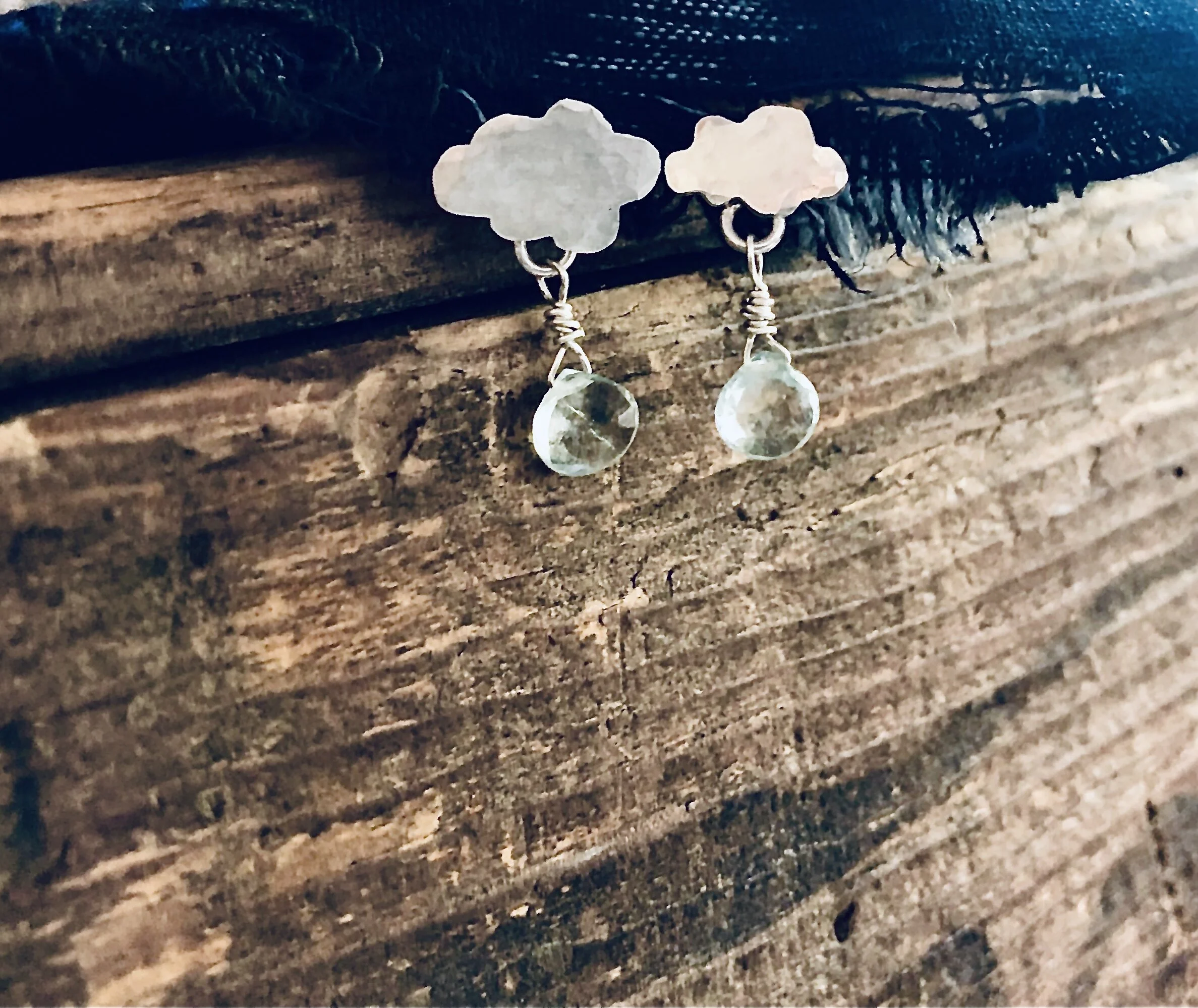 Cloud and Aquamarine Drop Post Earrings