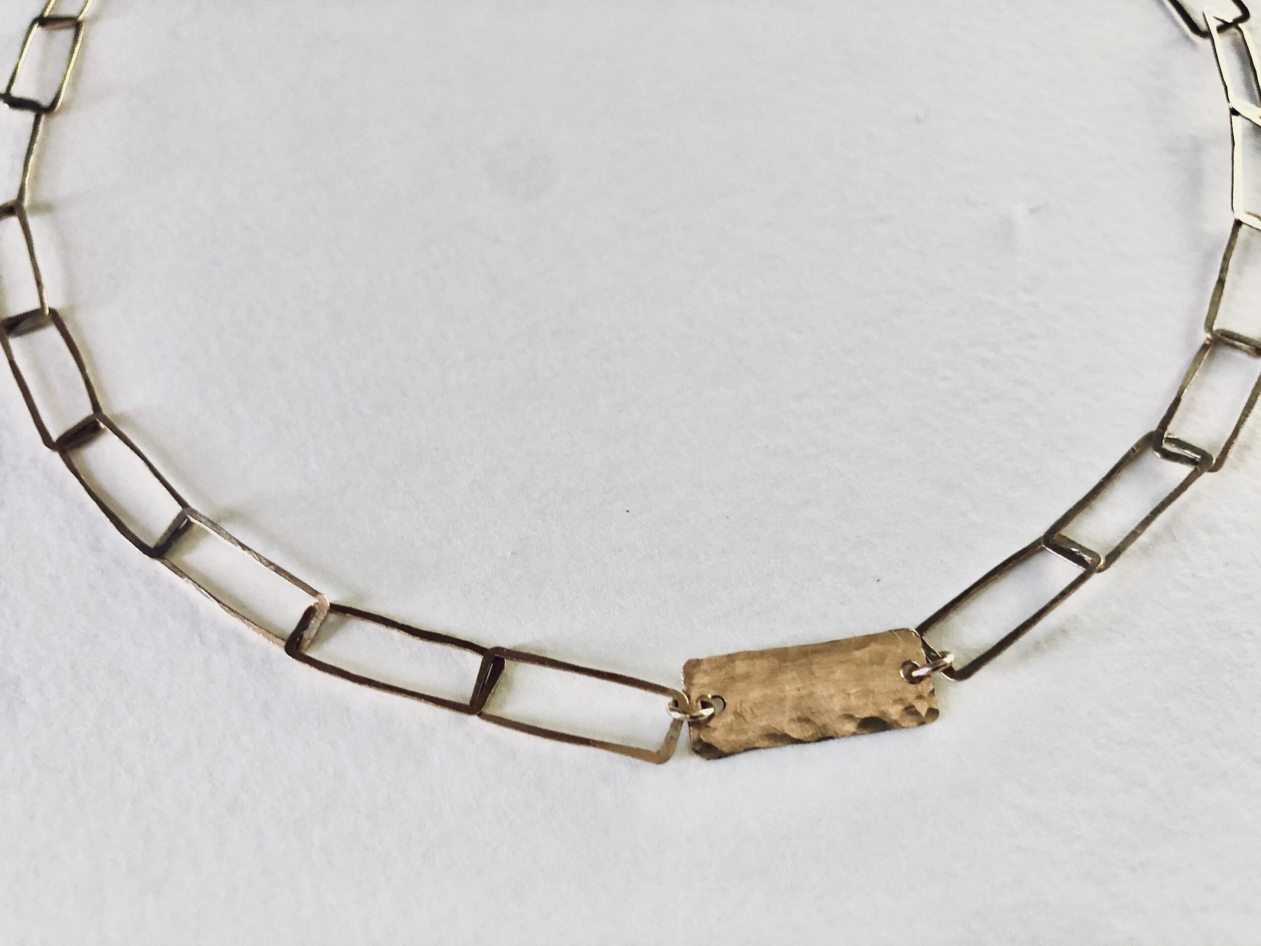 Rectangle Bar and Link Chain Necklace, Paperclip Chain with Gold Bar Necklace 