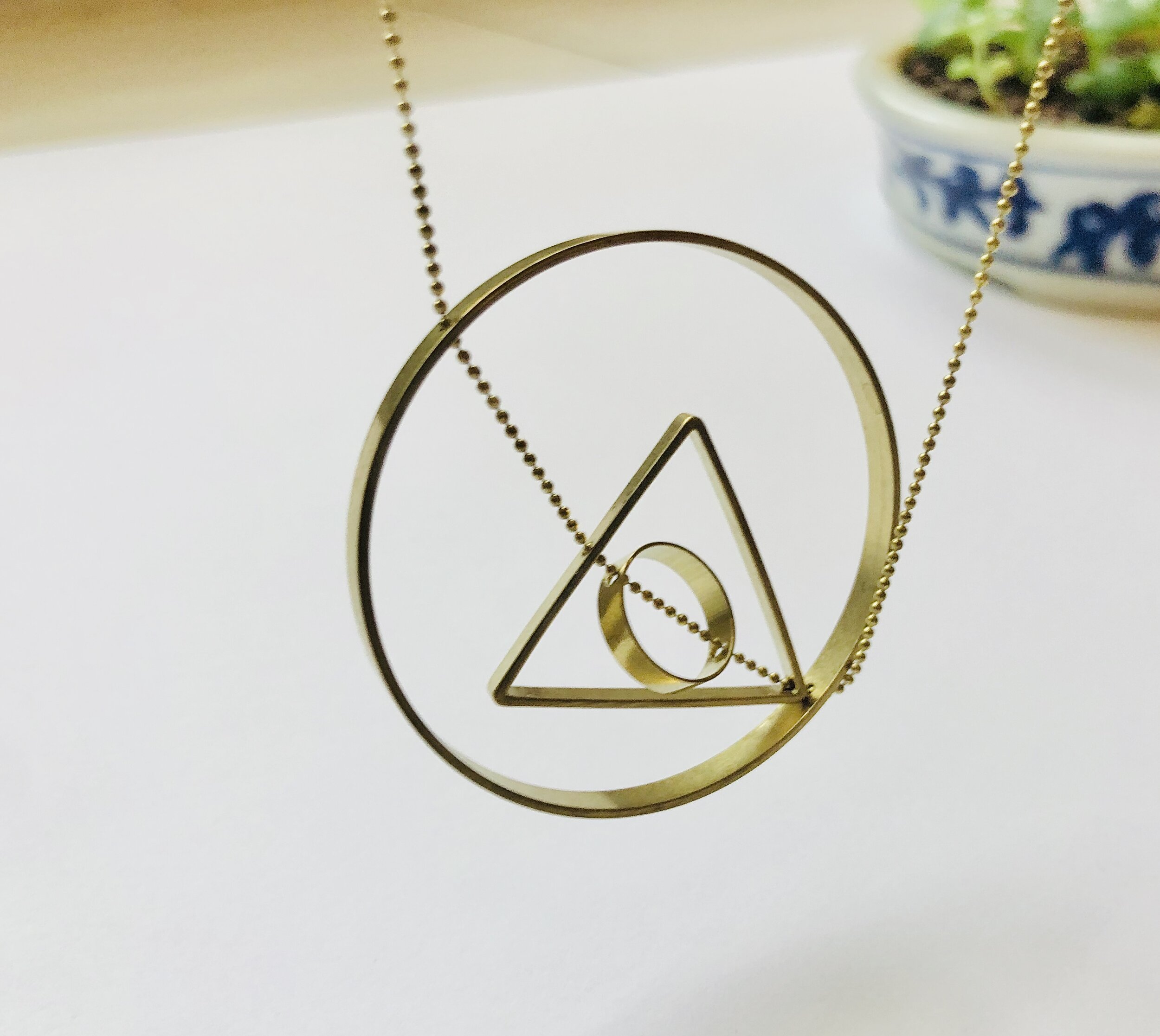 Sacred Geometric Necklace, Concentric Circle Triangle Necklace