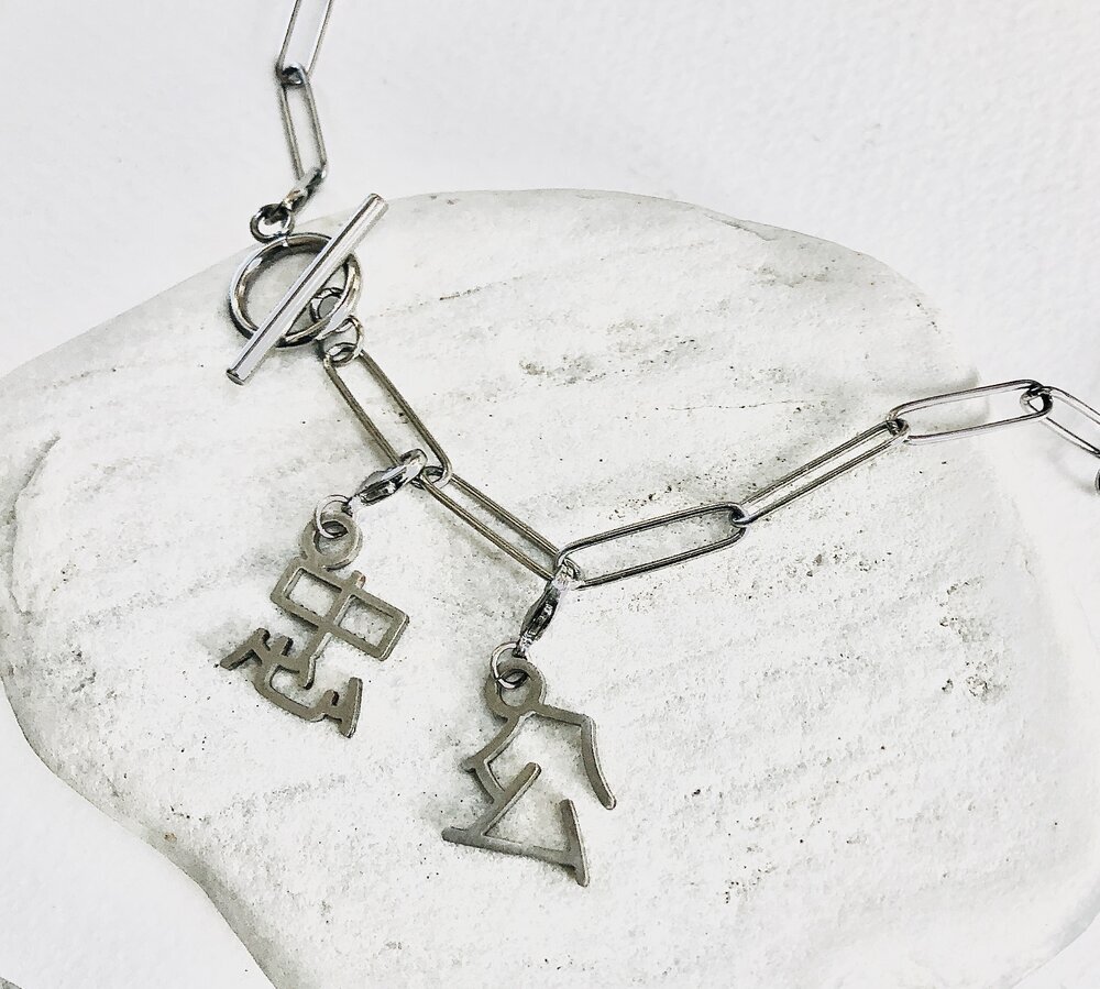 Two Kanji pendants short necklace (18 inches)