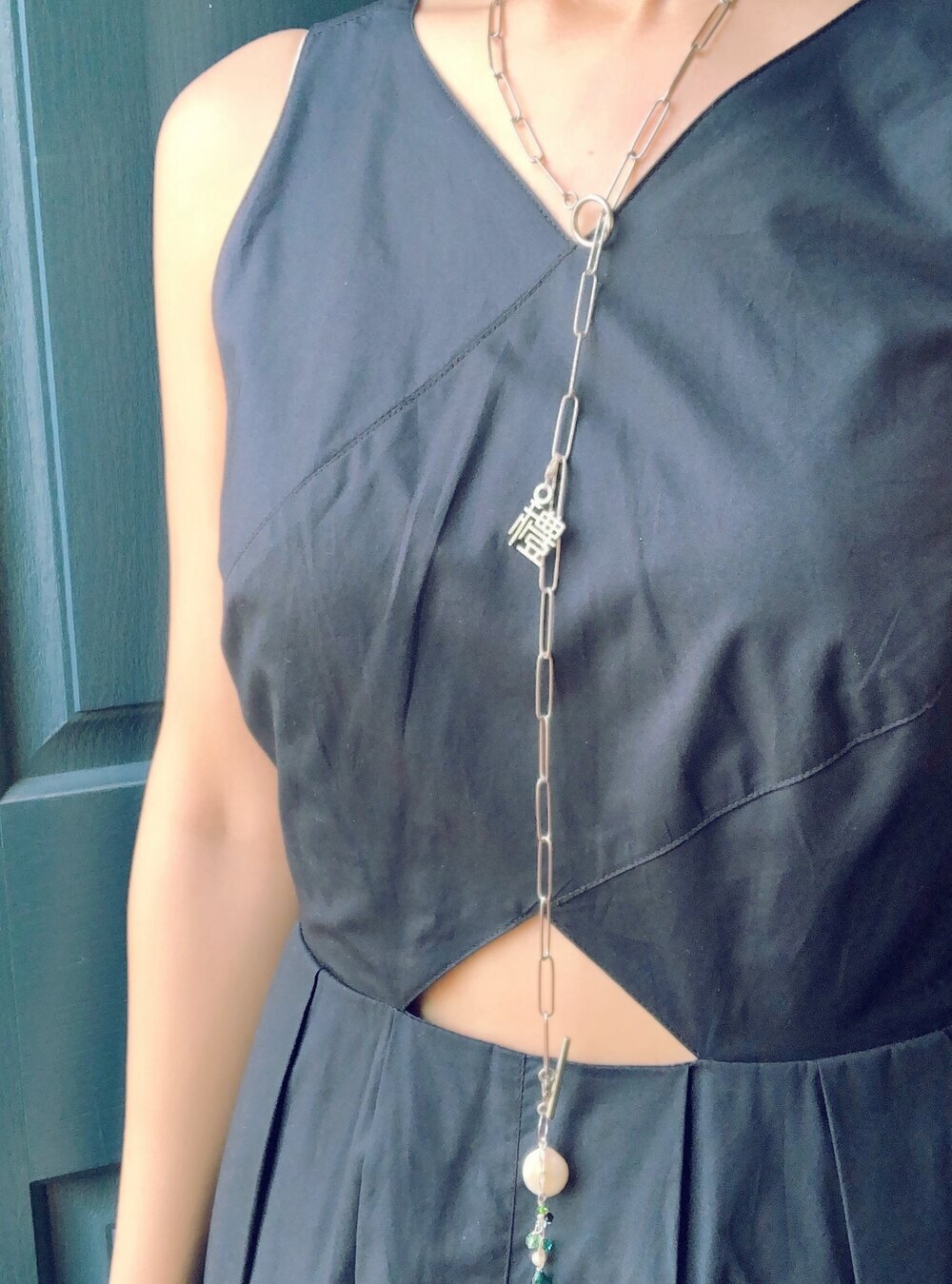 Two Kanji pendants long necklace (28 inches)