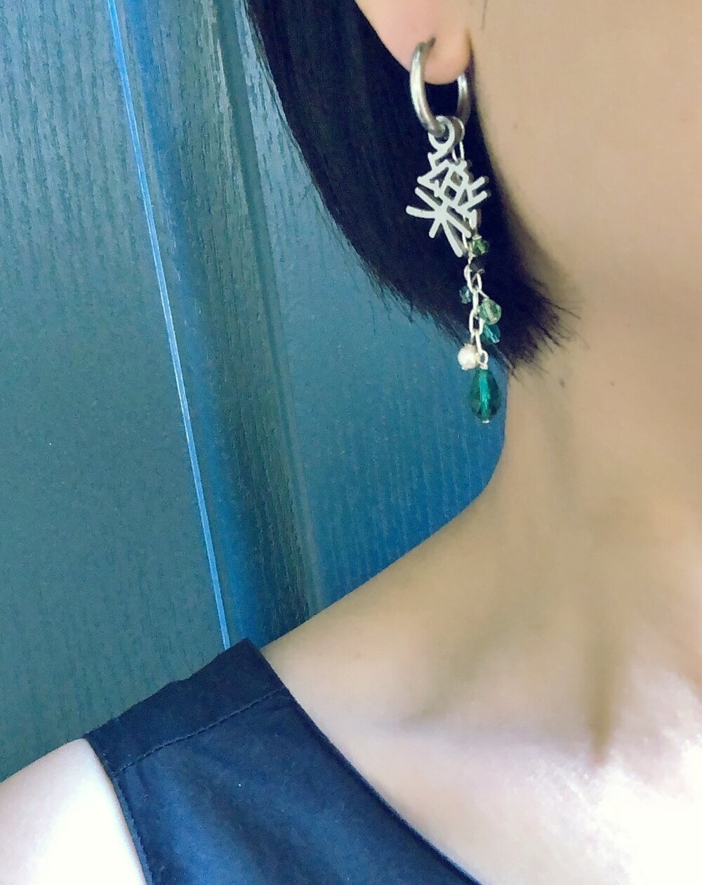 Single side earrings- one kanji plus crystal dangle