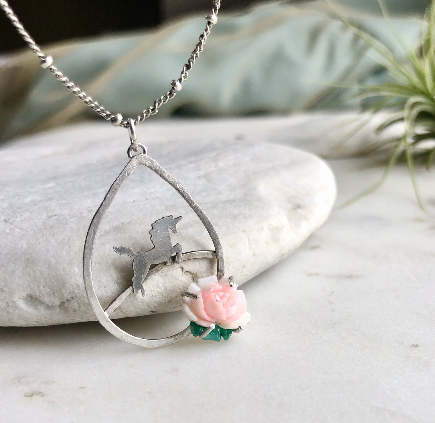 I Believe in Unicorns Necklace, Unicorn and Rose Garden Necklace — Sora  Designs