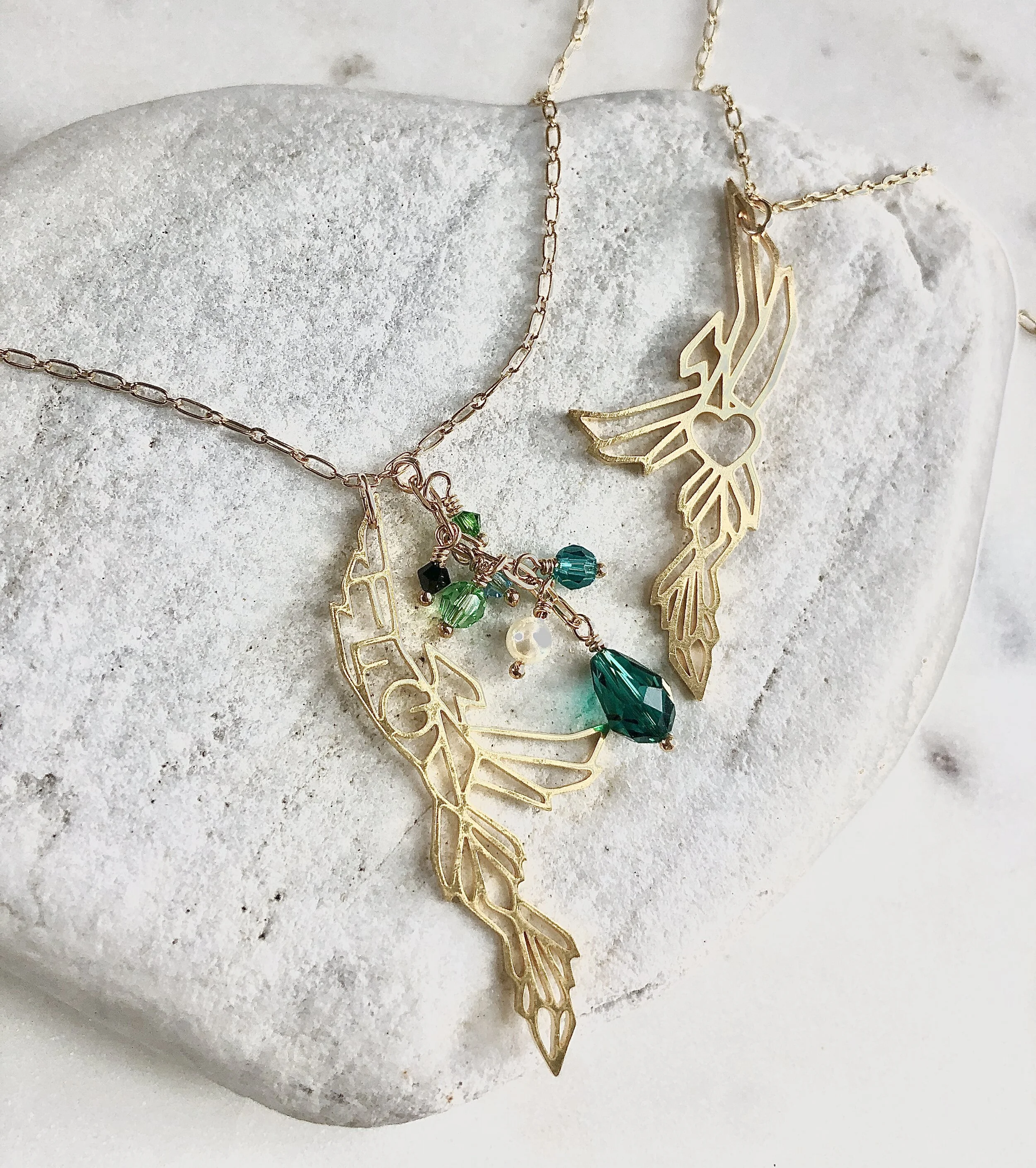 Phoenix with delicate rectangular 14kt gold filled chain or Sterling silver chain