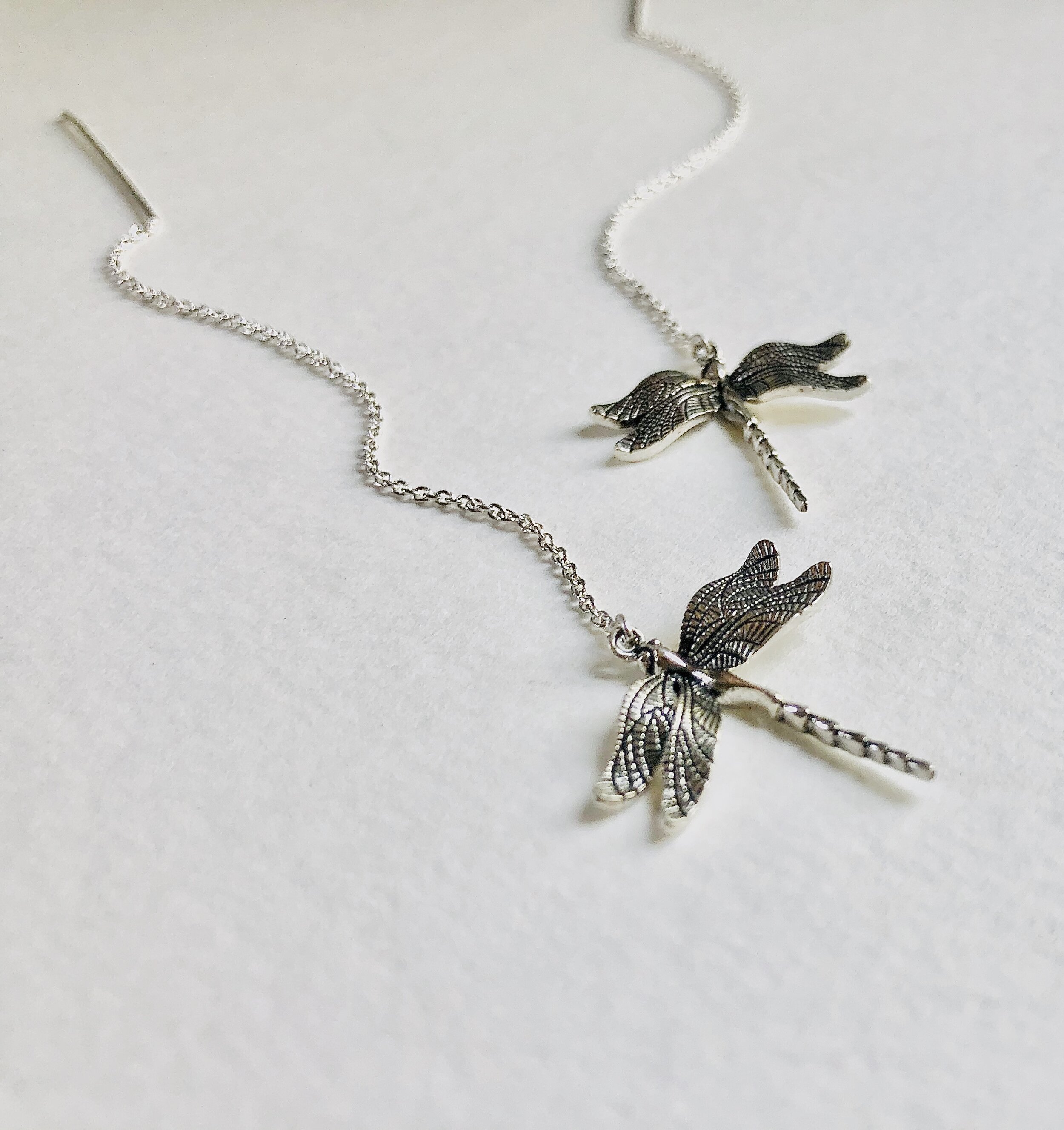 Realistic dragonfly earrings, Dragonfly threader earrings