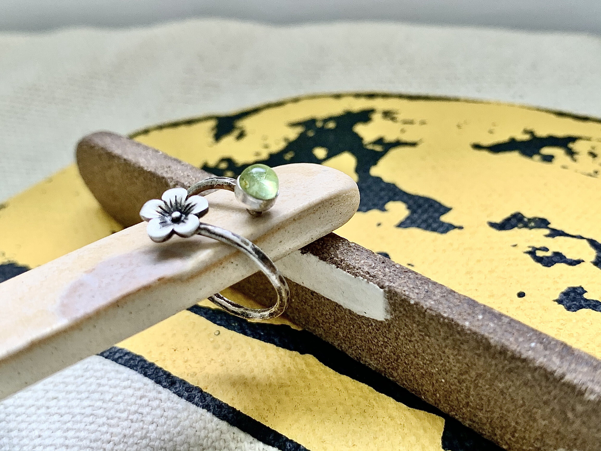 Cherry Blossom and Peridot ring, adjustable sakura ring