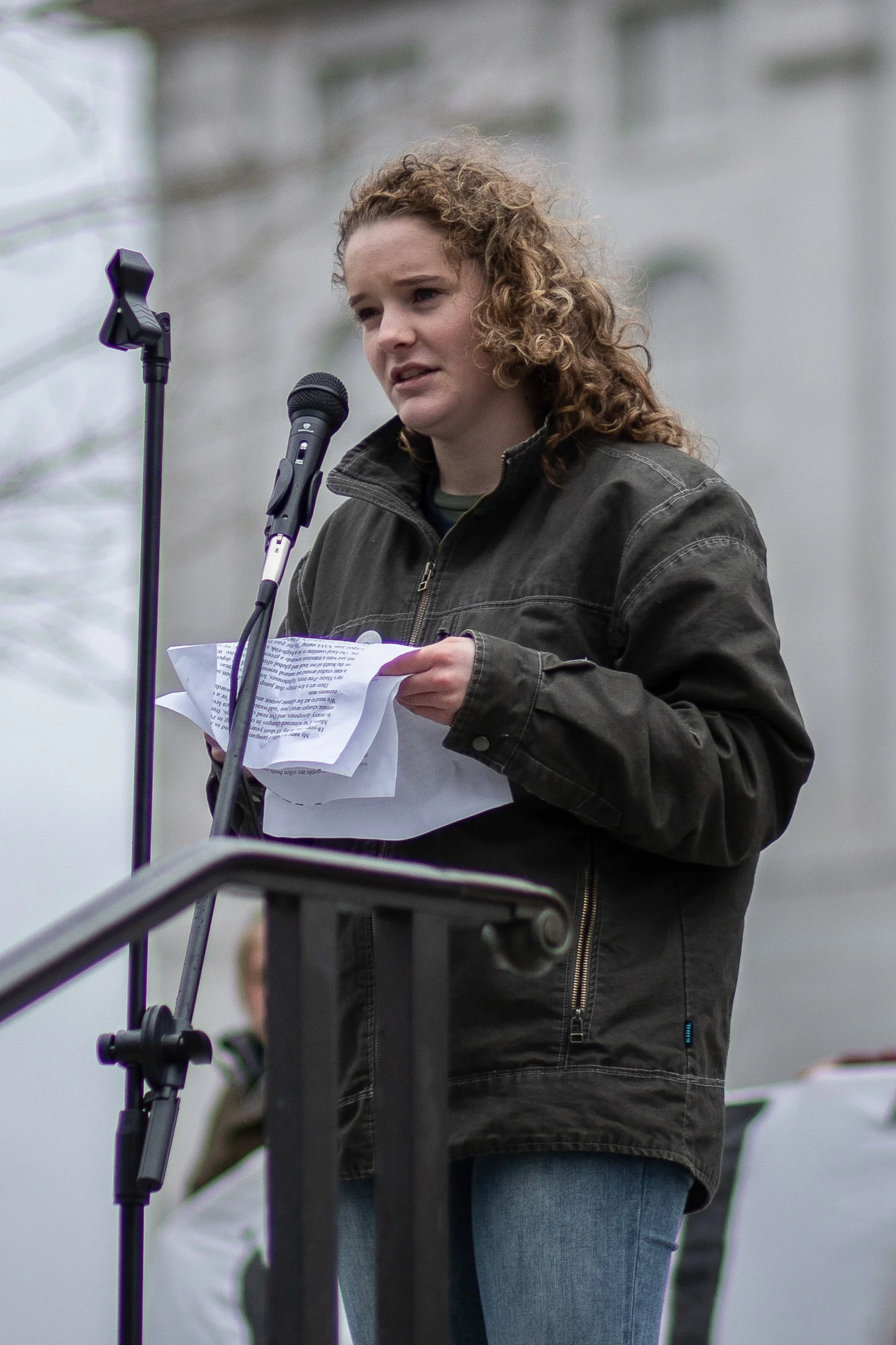 Quilla Flanagan-Burt, Breakwater Alumna,, delivers a speech at youth-led climate rally on April 23, 2019 in Augusta.
