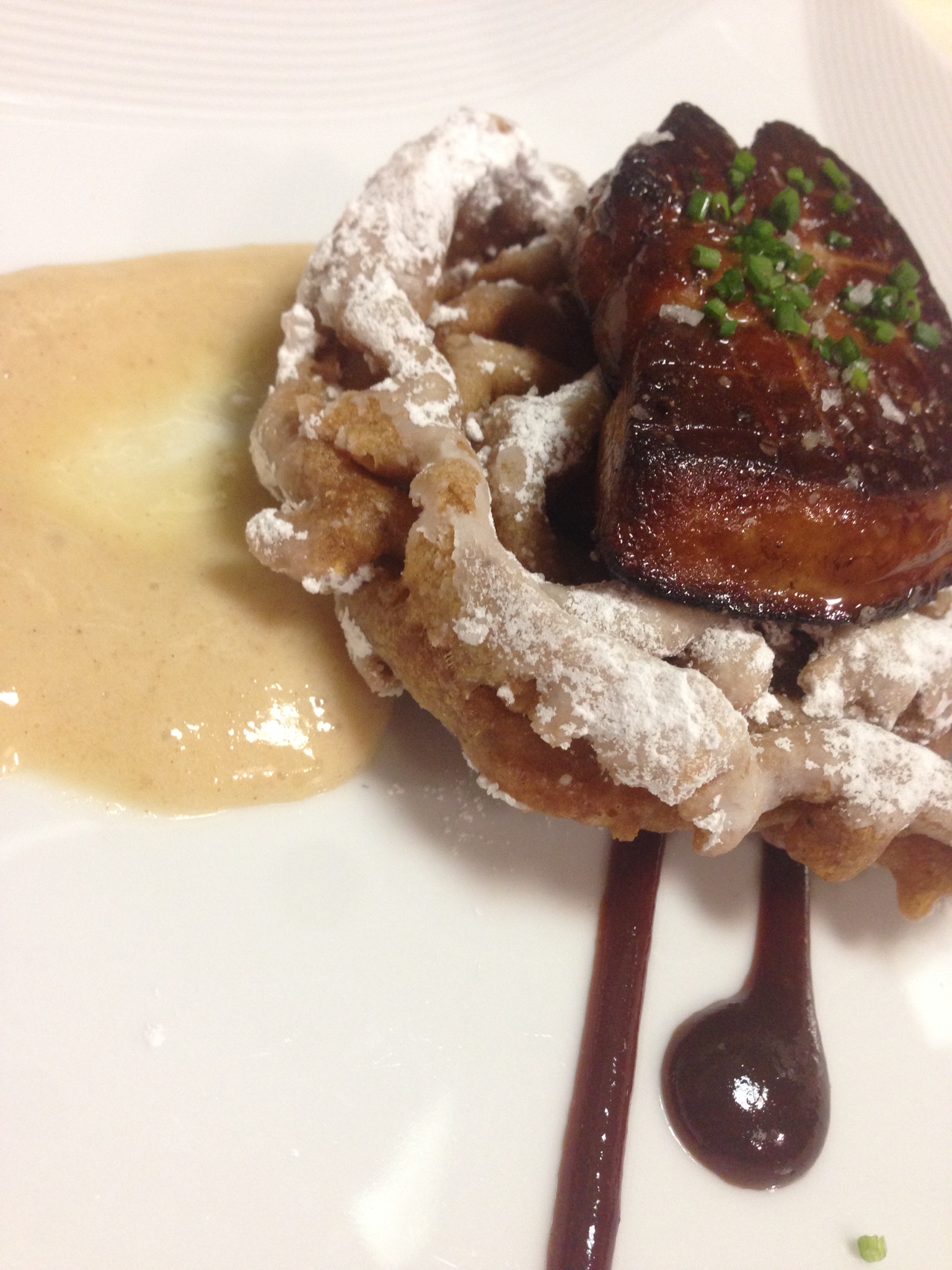 Foie Gras, Gingerbread spice Funnel Cake