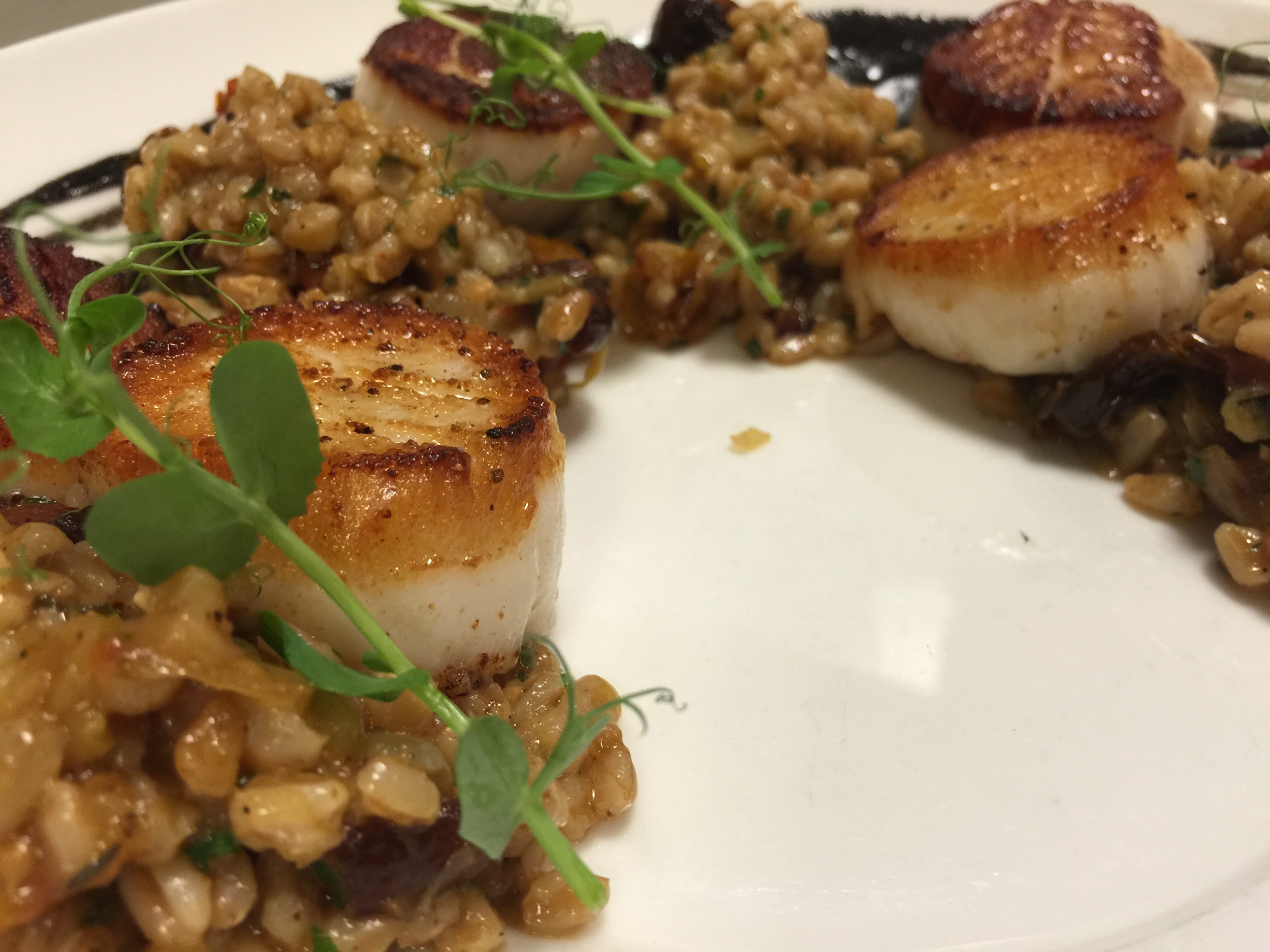 Viking Village Sea Scallops, Black truffle Popcorn