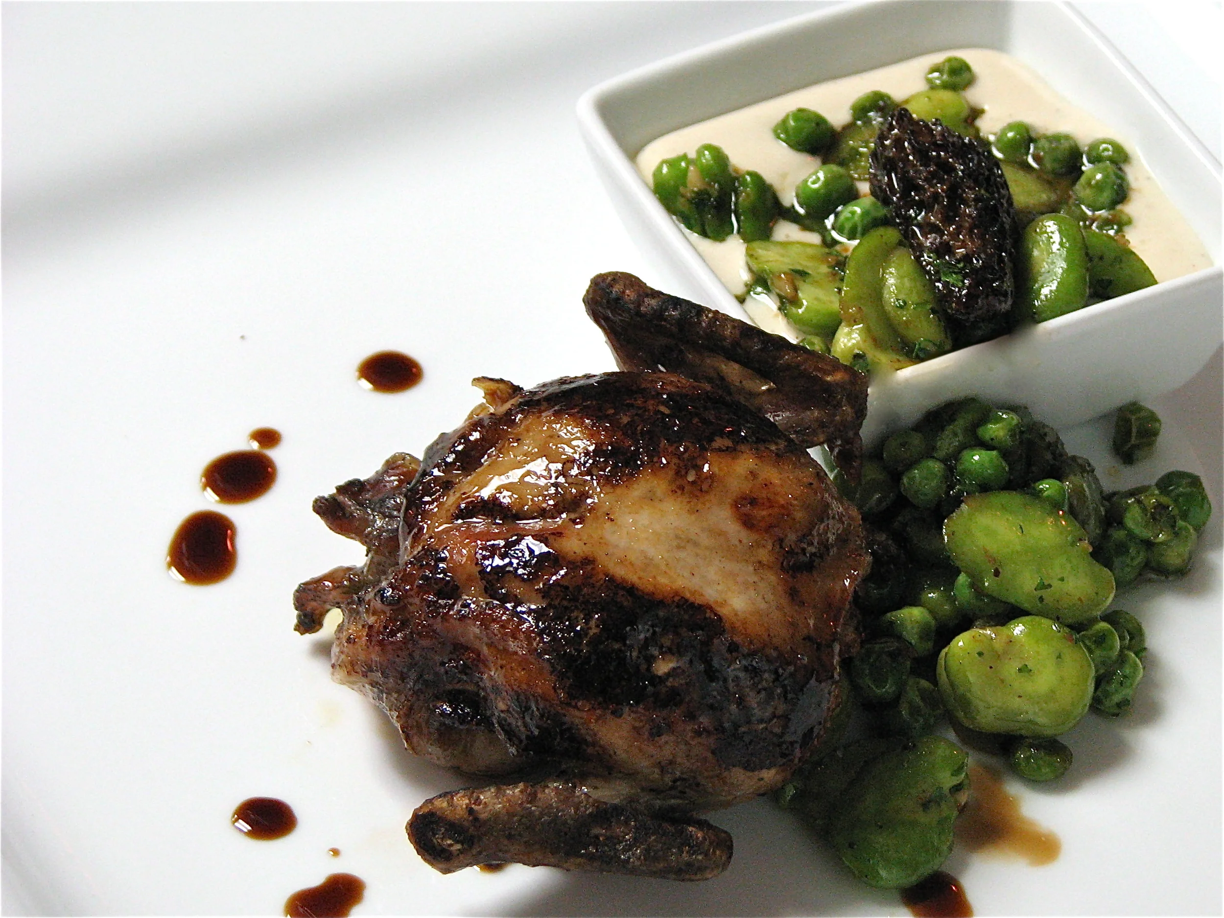 Quail, Morels, Peas, Fava