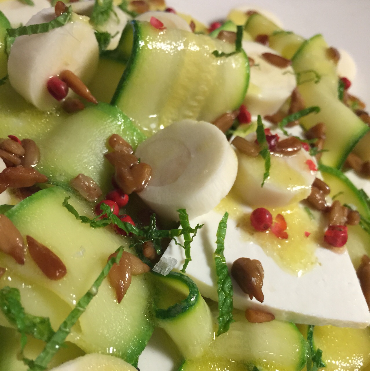 Zucchini, Hearts of Palm, Ricotta, Pink Peppercorn