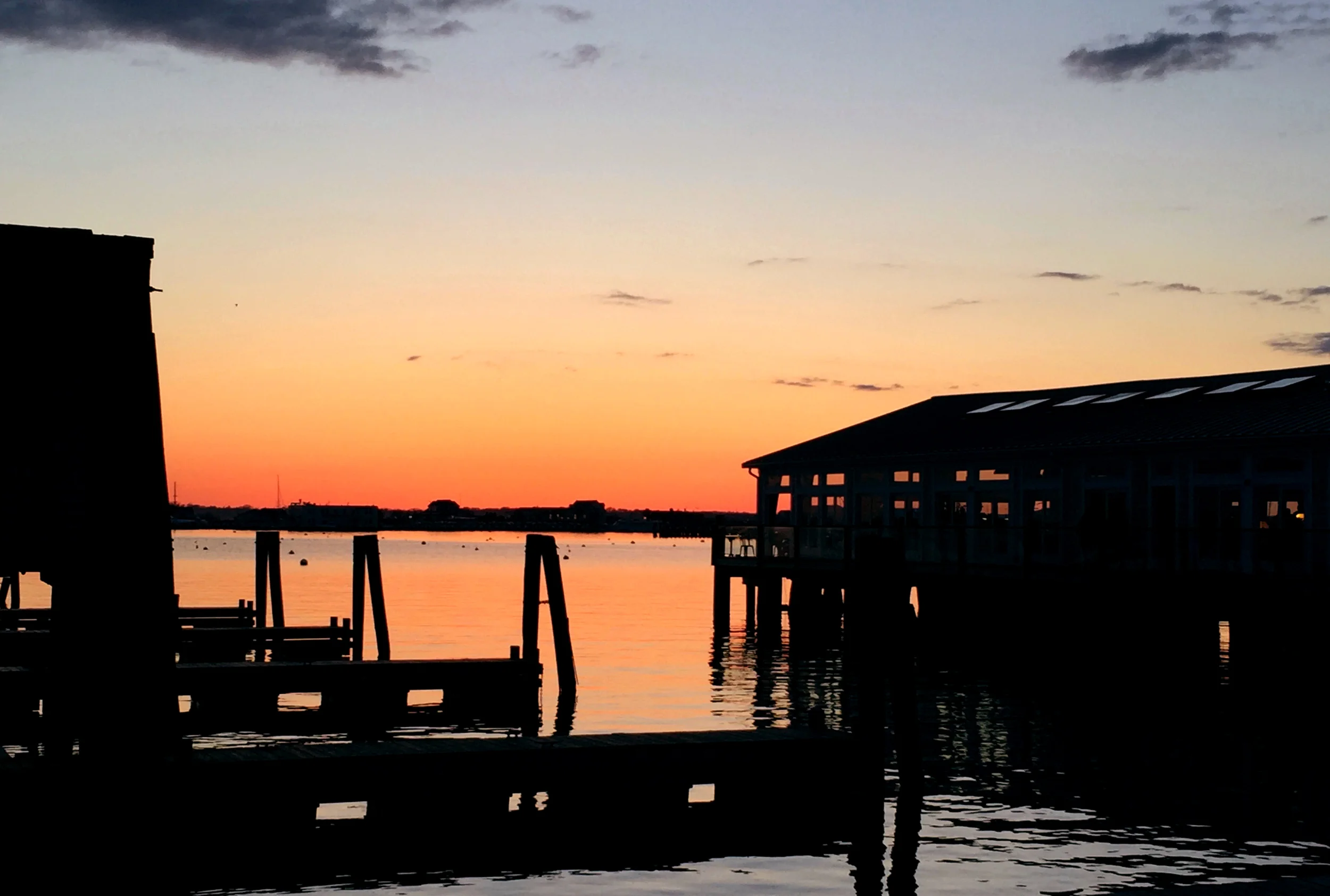 Sunset view of Newport Harbor from Bannister's Wharf