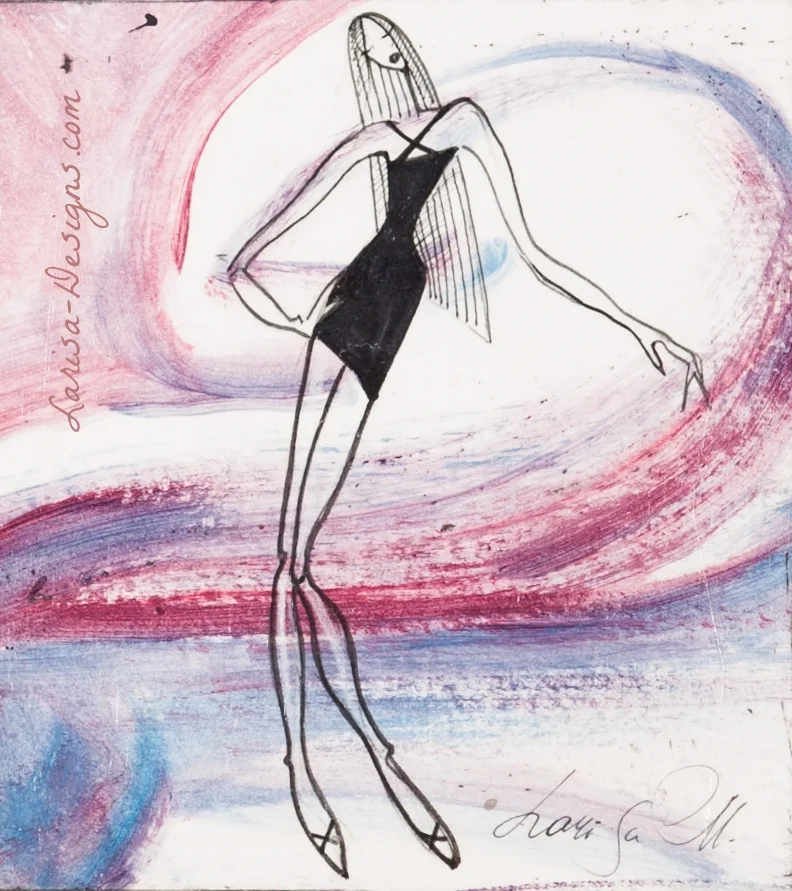 Black Dress 2-5X5 Mixed Media. Available