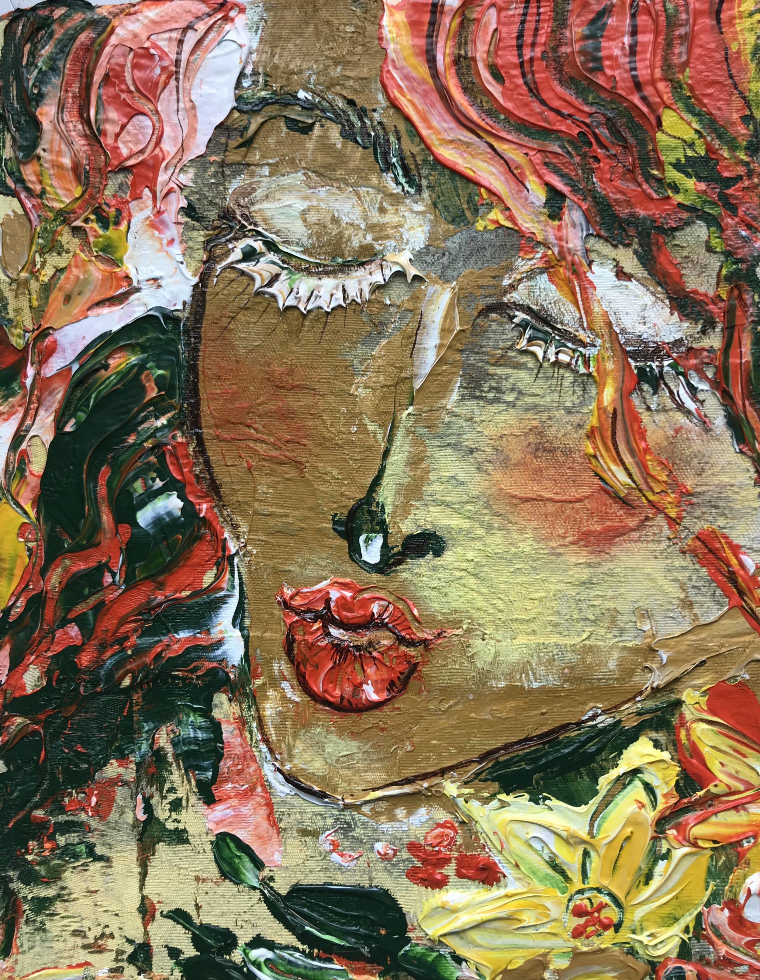 Strawberry Kiss-8X10Acrylic with Palette Knife on Fabric. Framed. Available.
