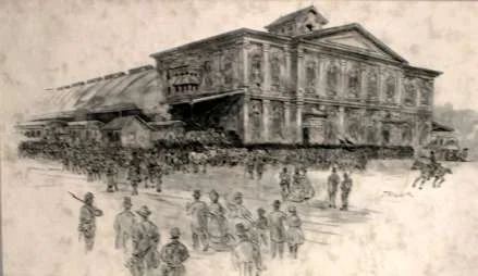 Wounded veterans received care at hospital near the railroad terminal (above) from which they had departed for the battlefront. Donations by Company helped support soldiers' treatment. (courtesy: The Free Library of Philadelphia)