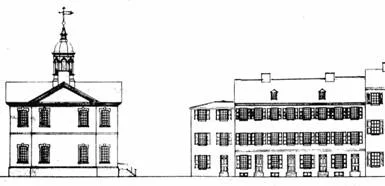 New Hall became a work in progress. Built as a two-story real estate investment (1791), the Company added a third floor school room, pictured here (1833), later a fourth story (1861). The building was demolished (1950's) by new owners, Independence National Historical Park, and rebuilt to its 1791 appearance. (c ourtesy: Independence National Historical Park)