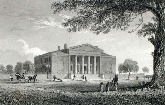 Largest lien filed in 1826 by the Linnards was against the Pennsylvania Institution for the Deaf and Dumb, at Broad & Pine Sts. Building is now part of University of the Arts. (courtesy: The Free Library of Philadelphia)