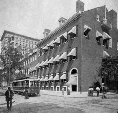 Early 20th-century view of the Philadelphia Club, built for Thomas Butler who left a bequest to Daniel R. Knight. At left is the Witherspoon Building, erected by another family of Company members, the Steeles. (c ourtesy: The Free Library of Philadelphia)
