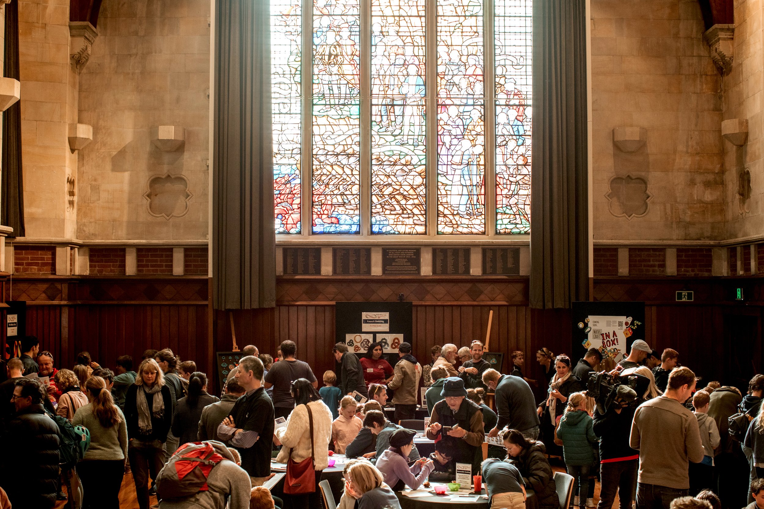 Crowds at the Christchurch Maths Craft Day in the Great Hall