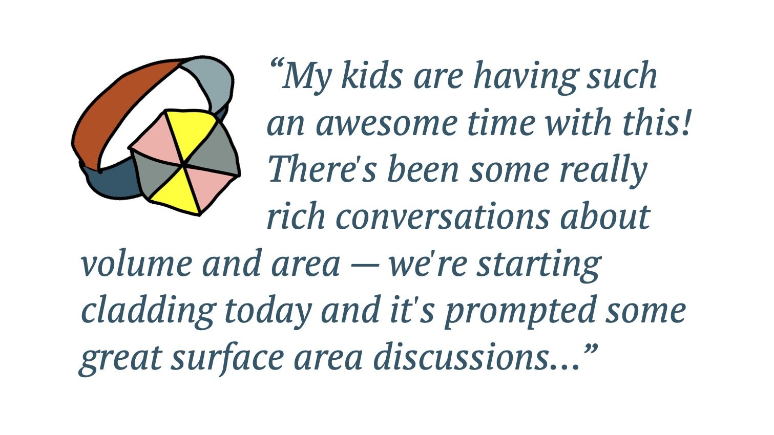 Quote: My kids are having such an awesome time with this! There's been some really rich conversations about volume and area.