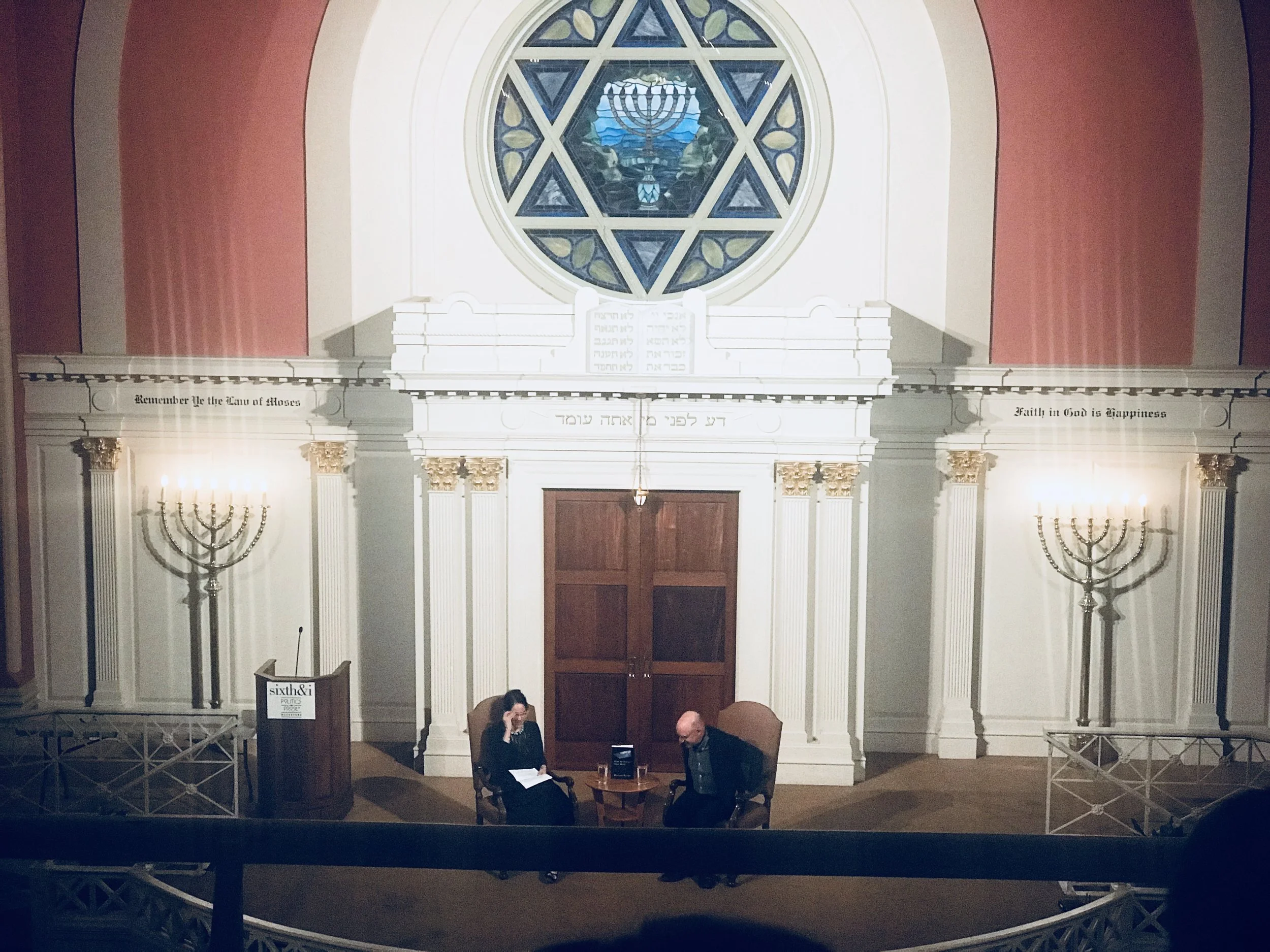 Michael Pollan and Alix Spiegel at the Sixth & I synagogue. I was seated in the balcony.