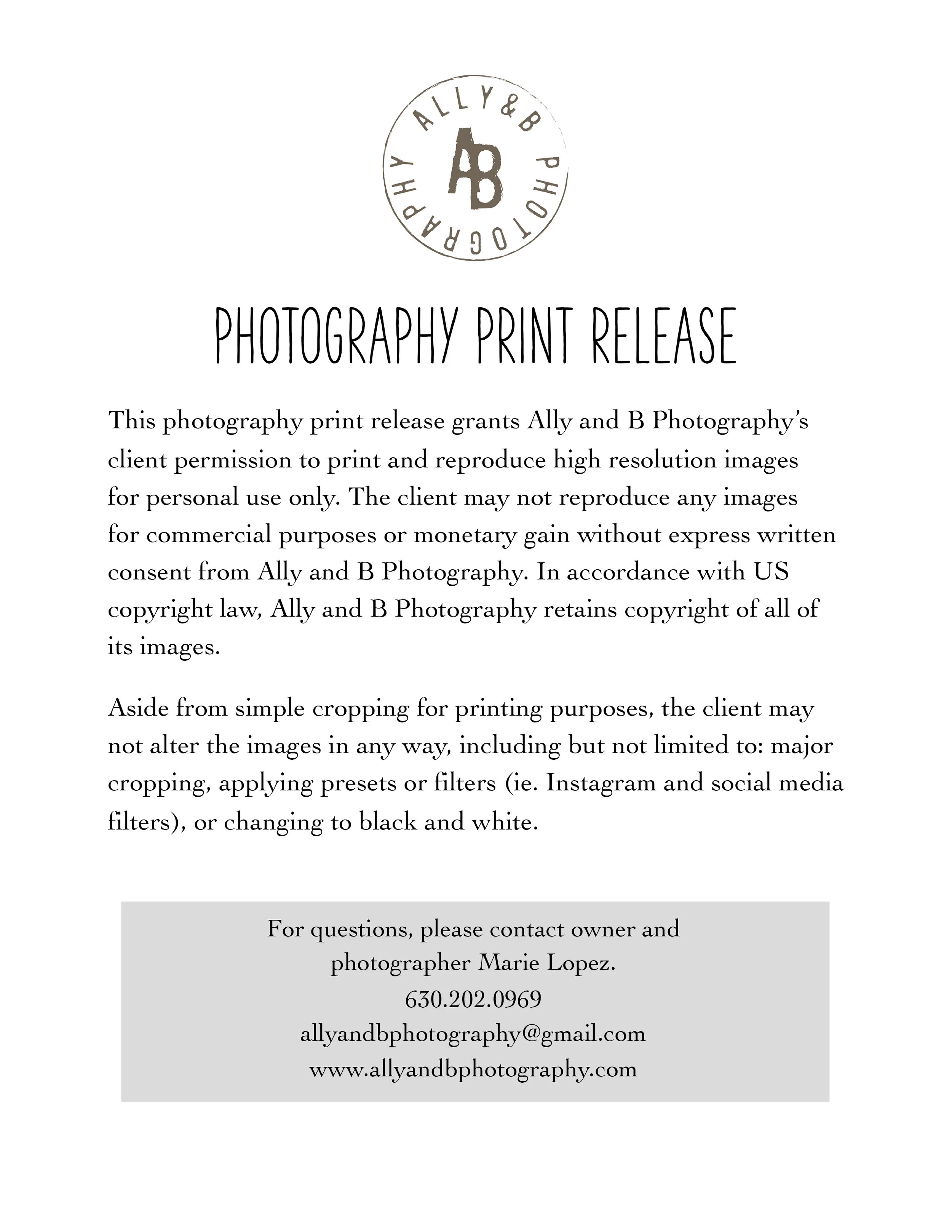 PRINT RELEASE ALLY AND B PHOTOGRAPHY PRINT RELEASE ALLY AND B PHOTOGRAPHY