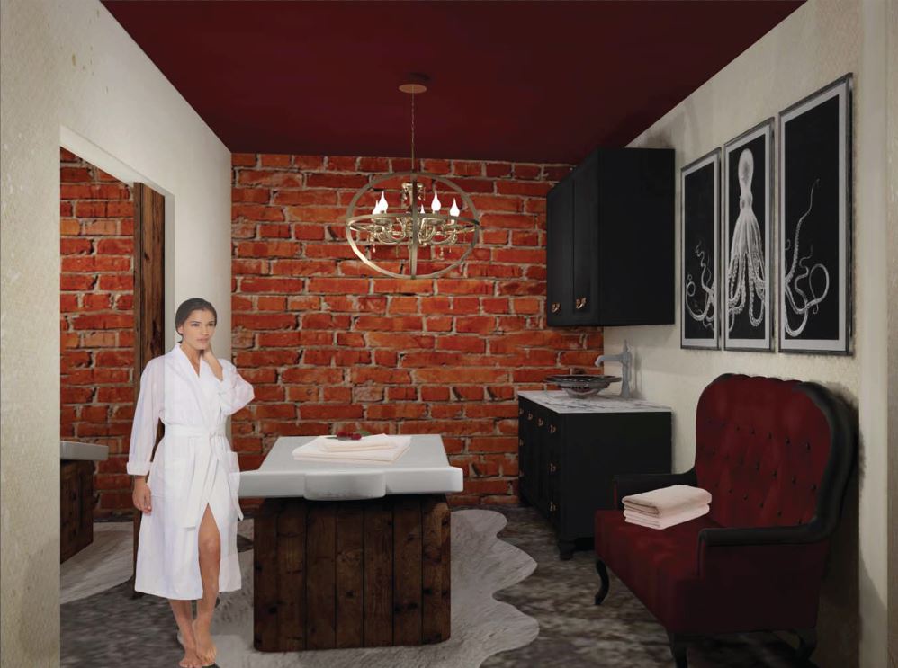 Basement: A typical massage room is cozy, private, but has adjoining doors for couples or group therapies
