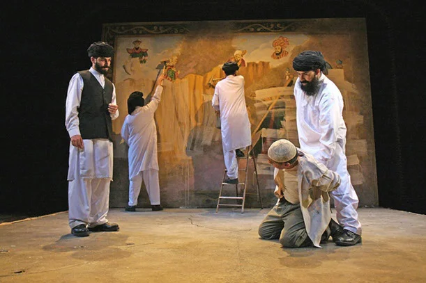During the show, echoing the true story of the famous painted forced to watch as his murals were whitewashed in Kandahar, the mural of Afghan History was whitewashed out each night…
