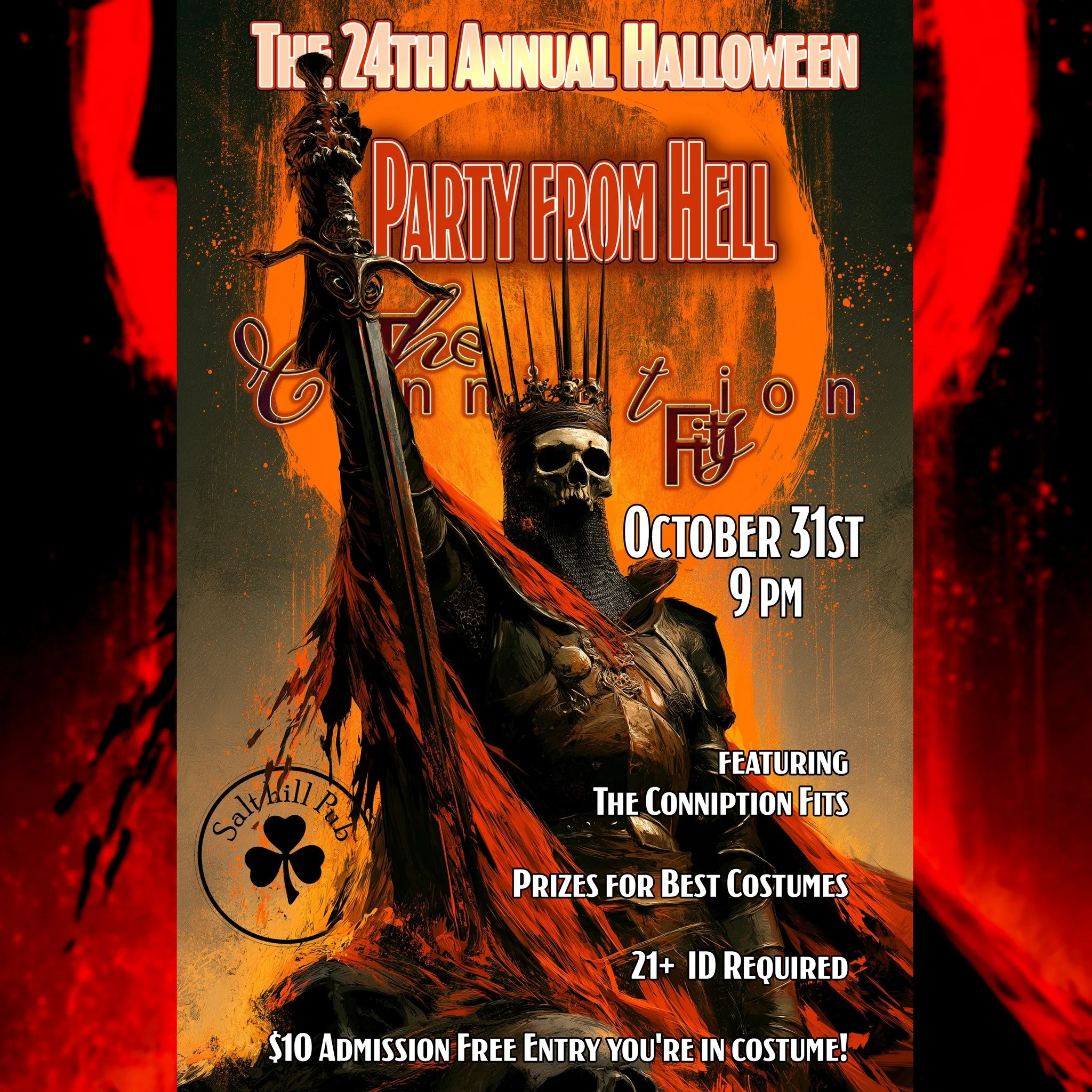 Get ready for the 24th Annual PARTY FROM HELL at Salt Hill Pub in Lebanon, NH this Saturday!  It's going to be a fiendishly good time!  Free Entry if you're in costume plus a super rad costume contest!  9pm showtime!