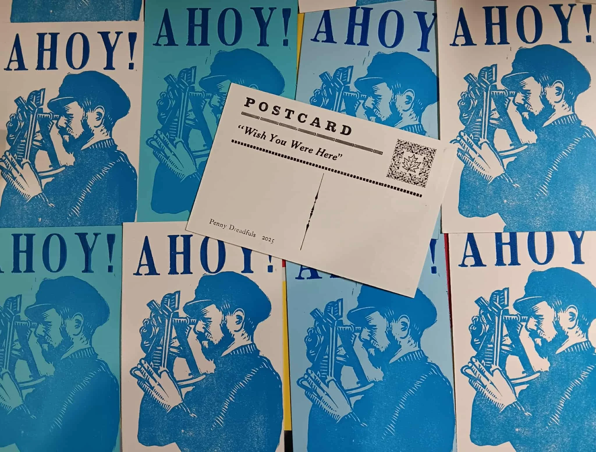 AHOY SAILOR- postcard,  linocut and letterpress 4 X 6"