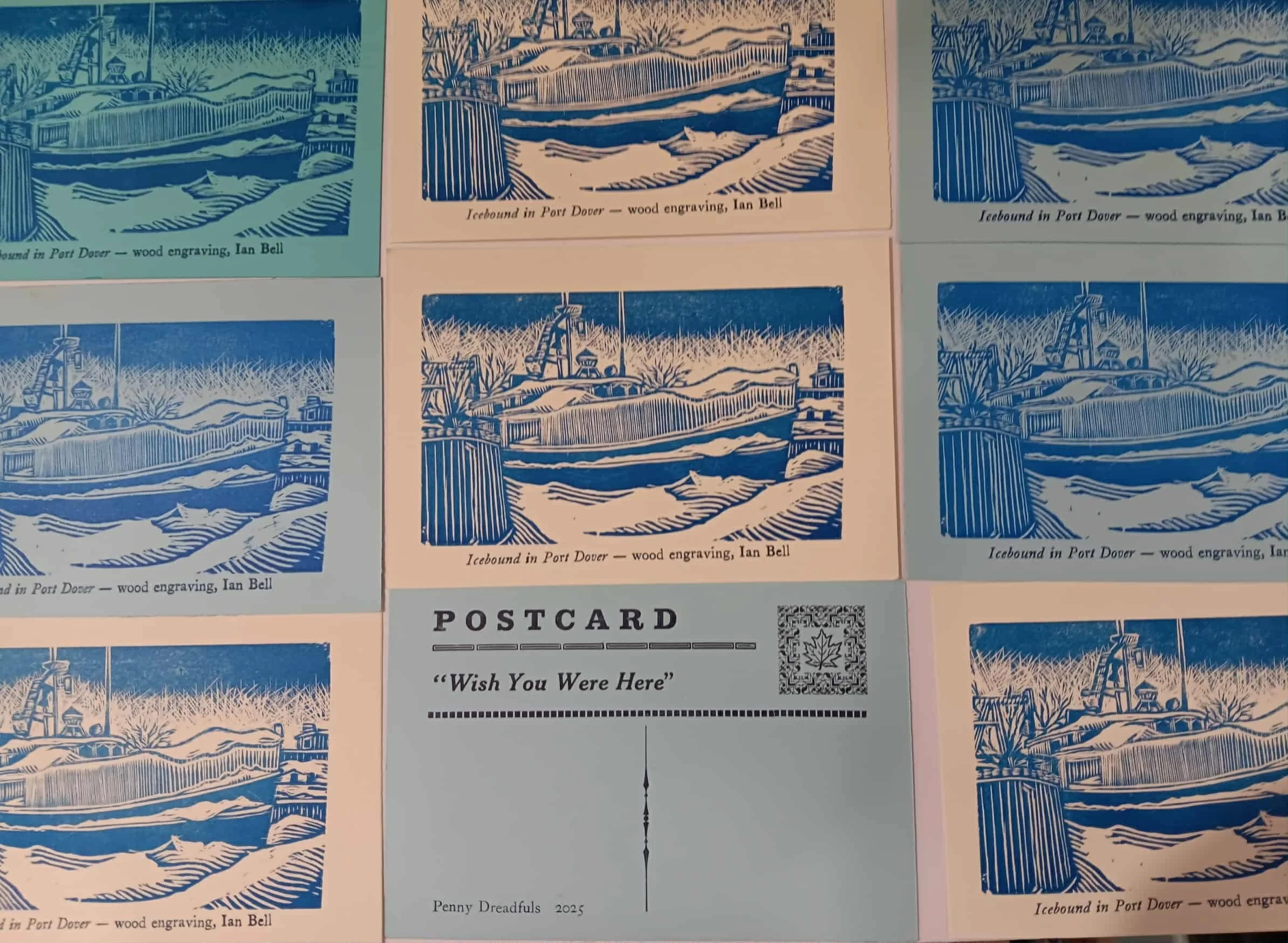 ICEBOUND - postcard, wood engraving & letterpress 4 X 6"