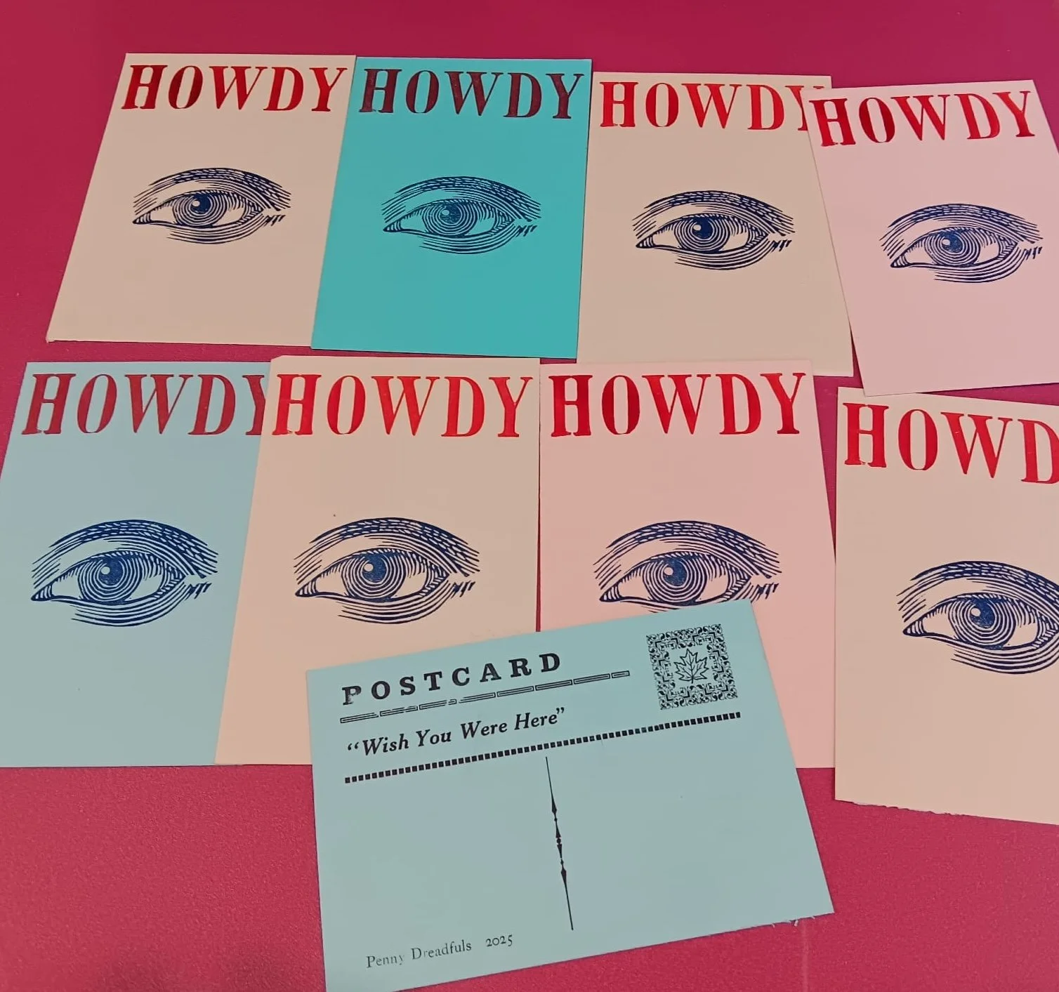 HOWDY- postcard,  linocut and letterpress 4 X 6"