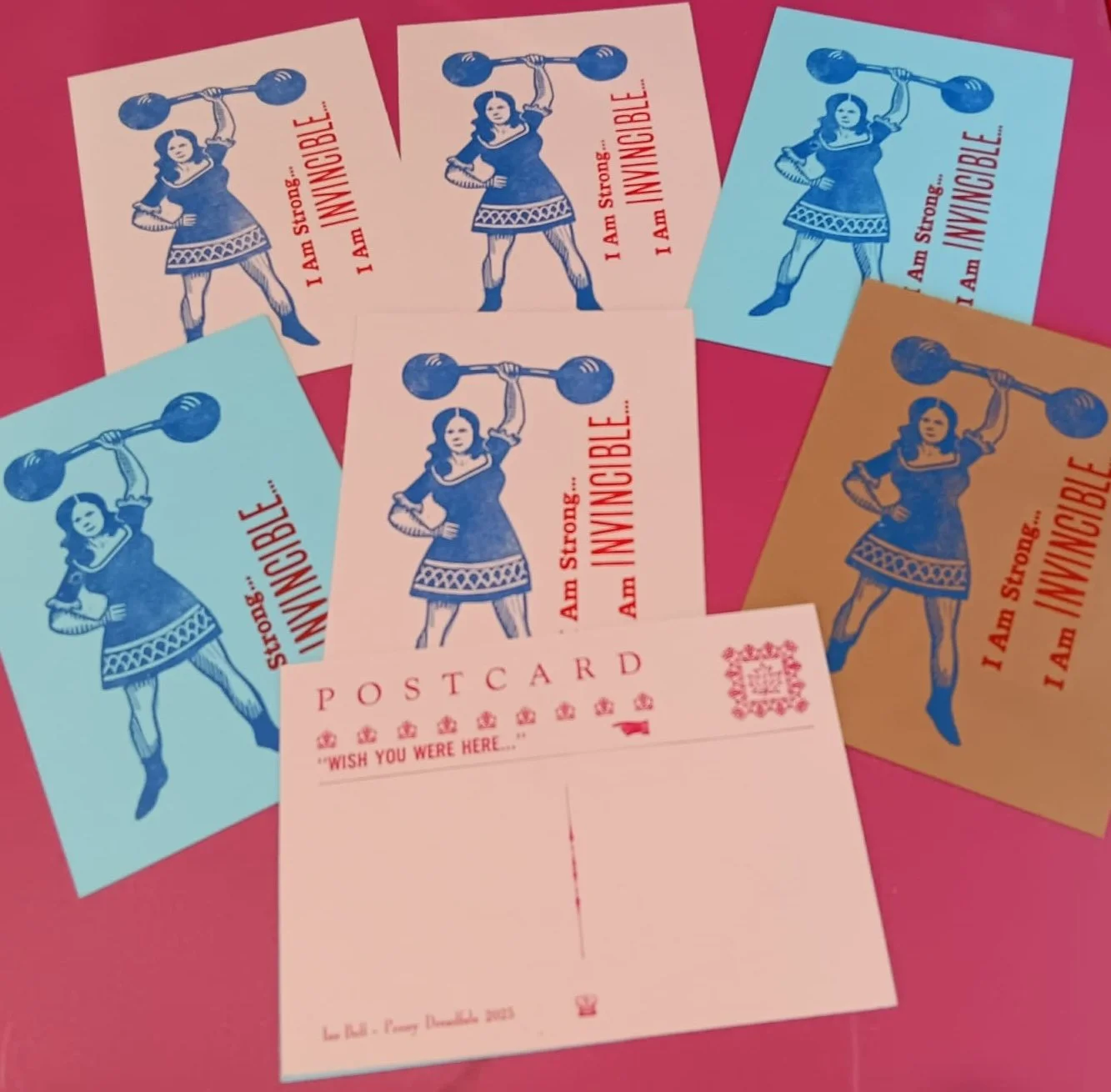 I AM STRONG- postcard,  linocut and letterpress 5 X 7"