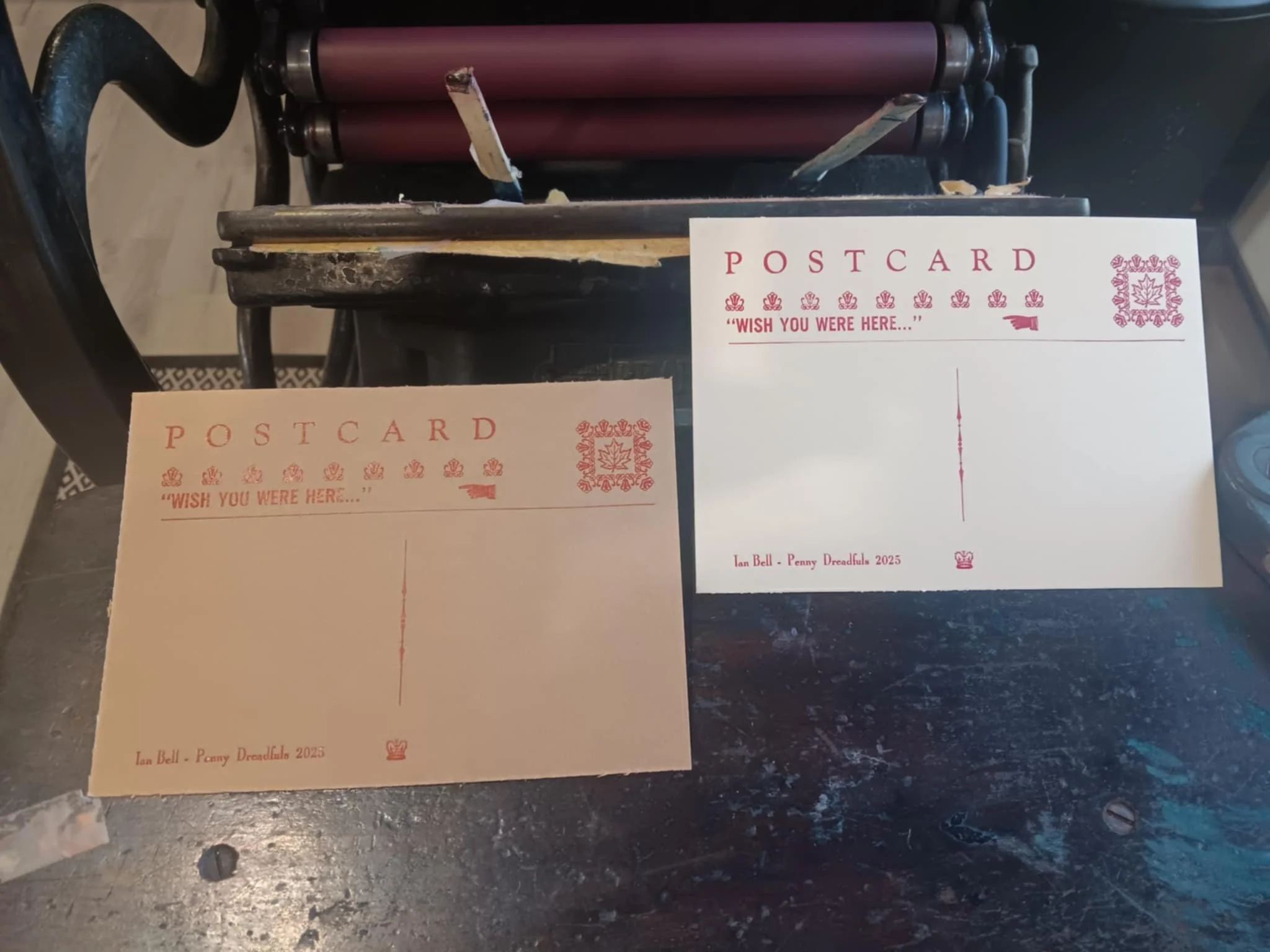 Postcard printing on the 1906 Pearl Press.