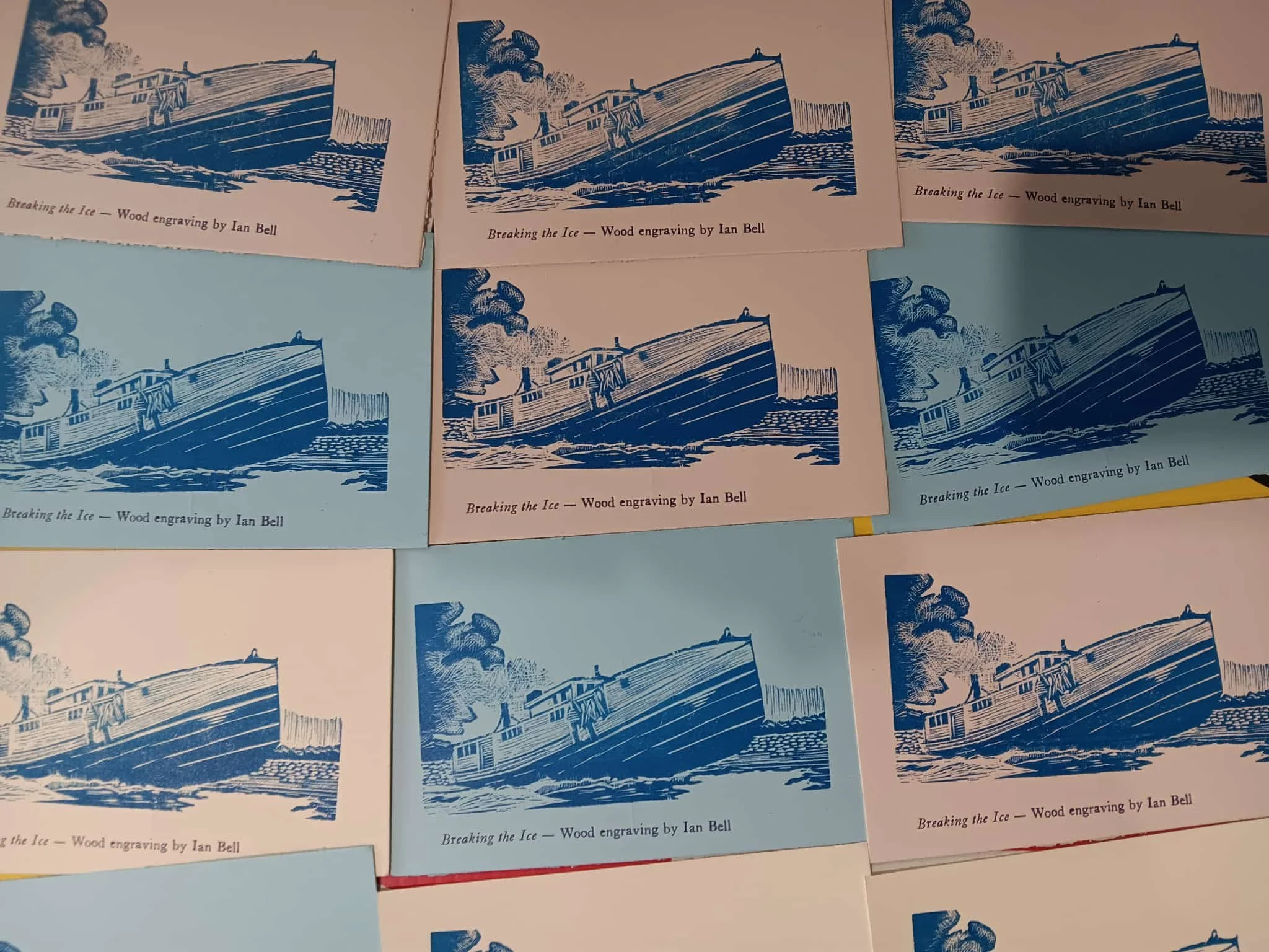 BREAKING THE ICE - Postcard, Wood engraving & letterpress 4 X6"